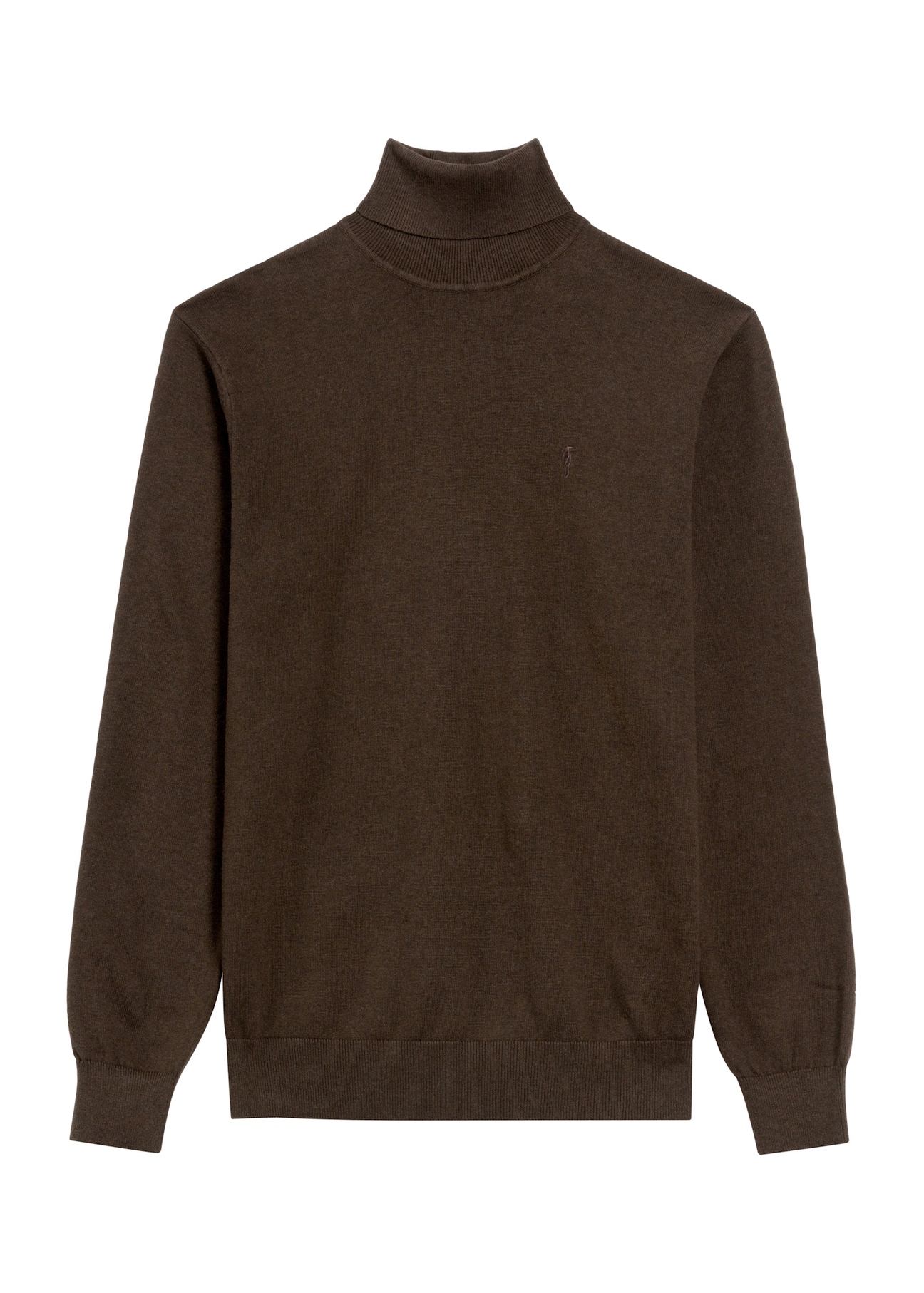 Sweter męski z golfem w kolorze czekoladowym SWEMT-0095B-90(Z25), widok produktu z przodu na białym tle.