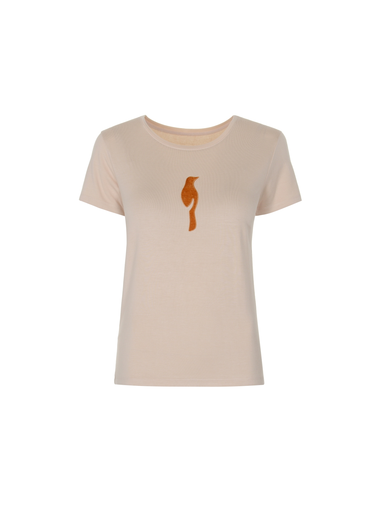 Beżowy T-shirt damski z wilgą TSHDT-0090-80(W22)-02