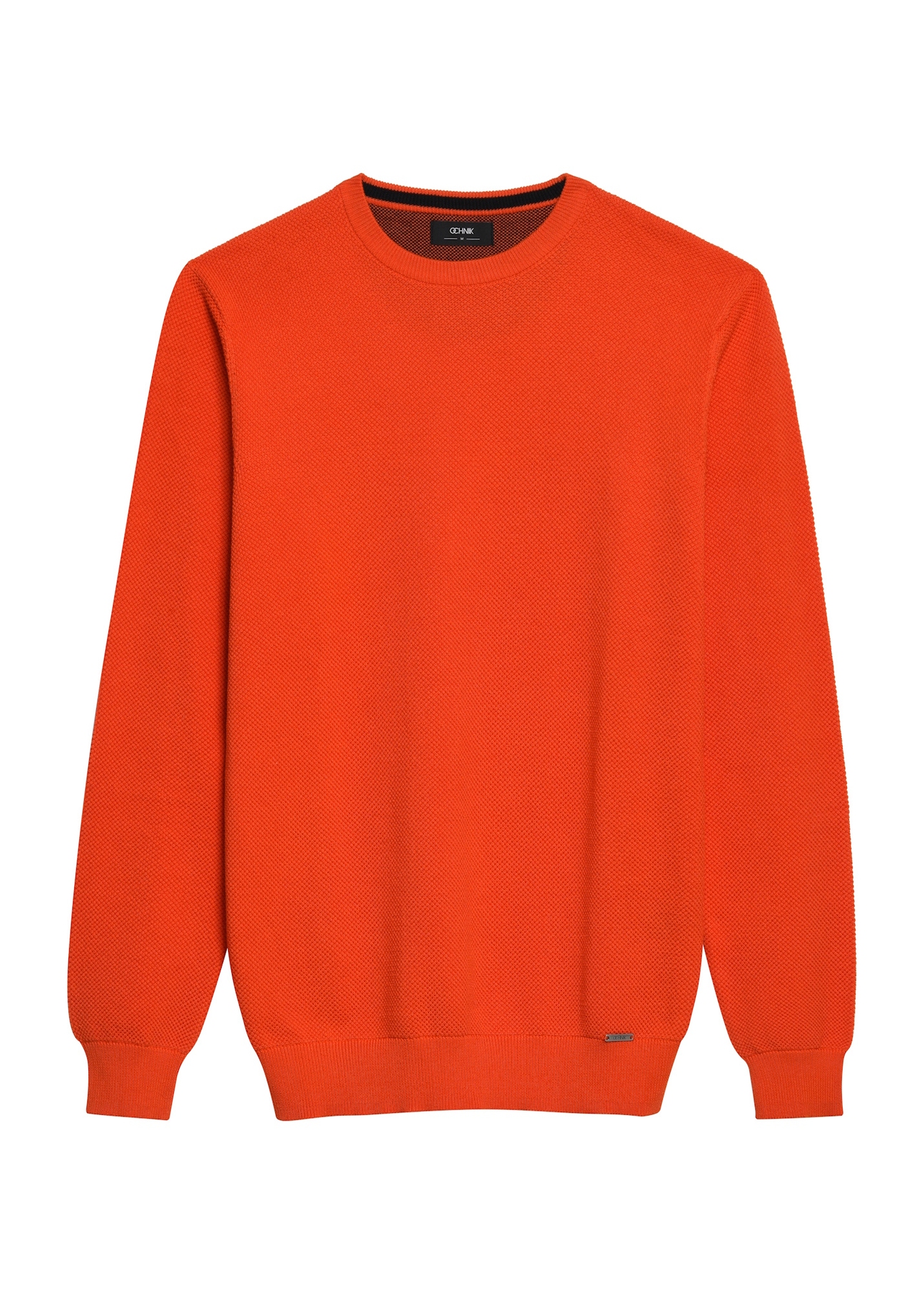 Pomarańczowy sweter męski SWEMT-0181-30(Z25), widok produktu z przodu na białym tle.
