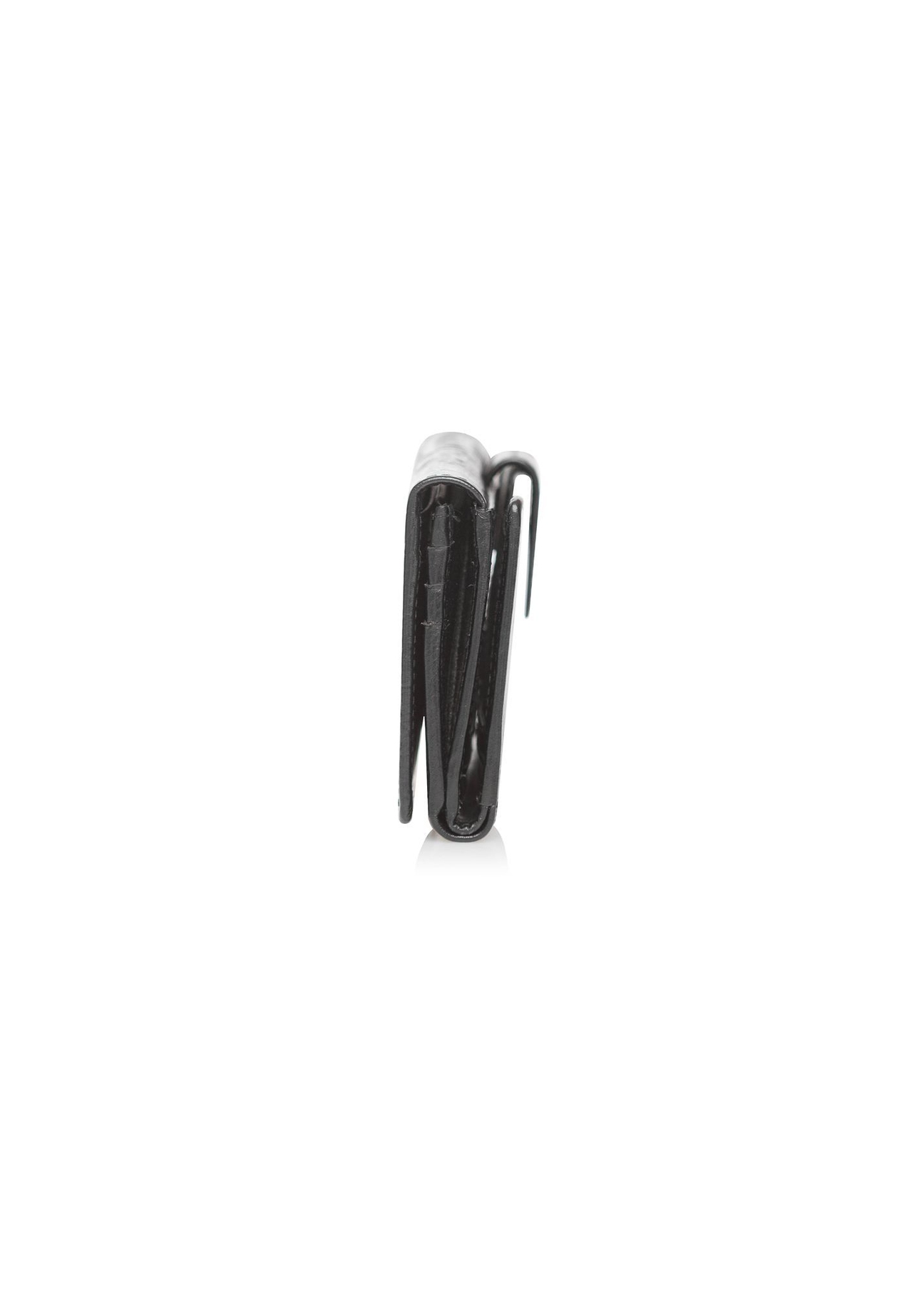 Skórzany czarny portfel damski PORES-0909-9G(Z26), widok produktu z boku na białym tle.