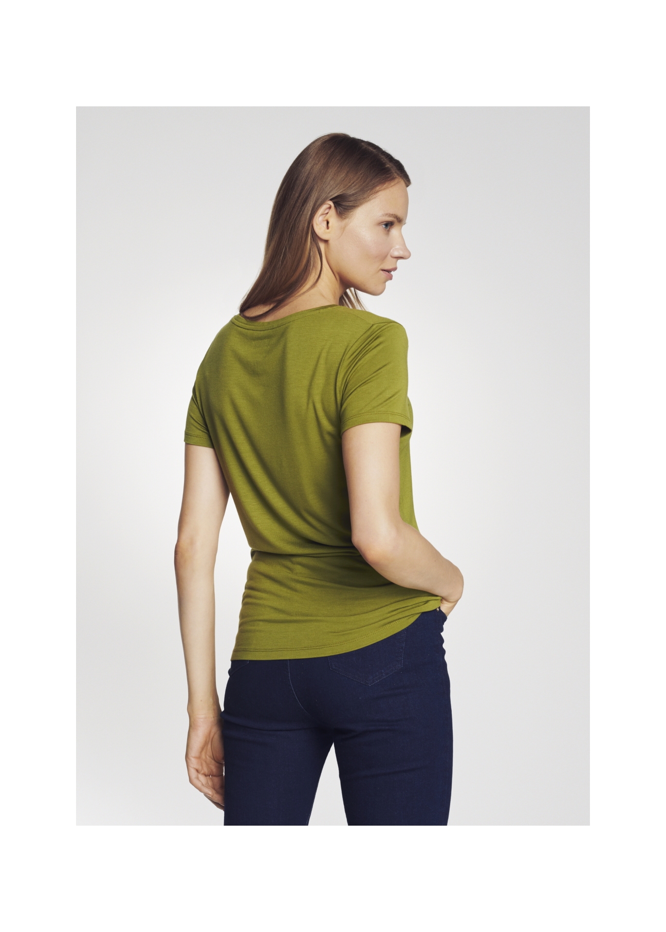 T-shirt damski khaki z wilgą TSHDT-0078-55(Z21)-04