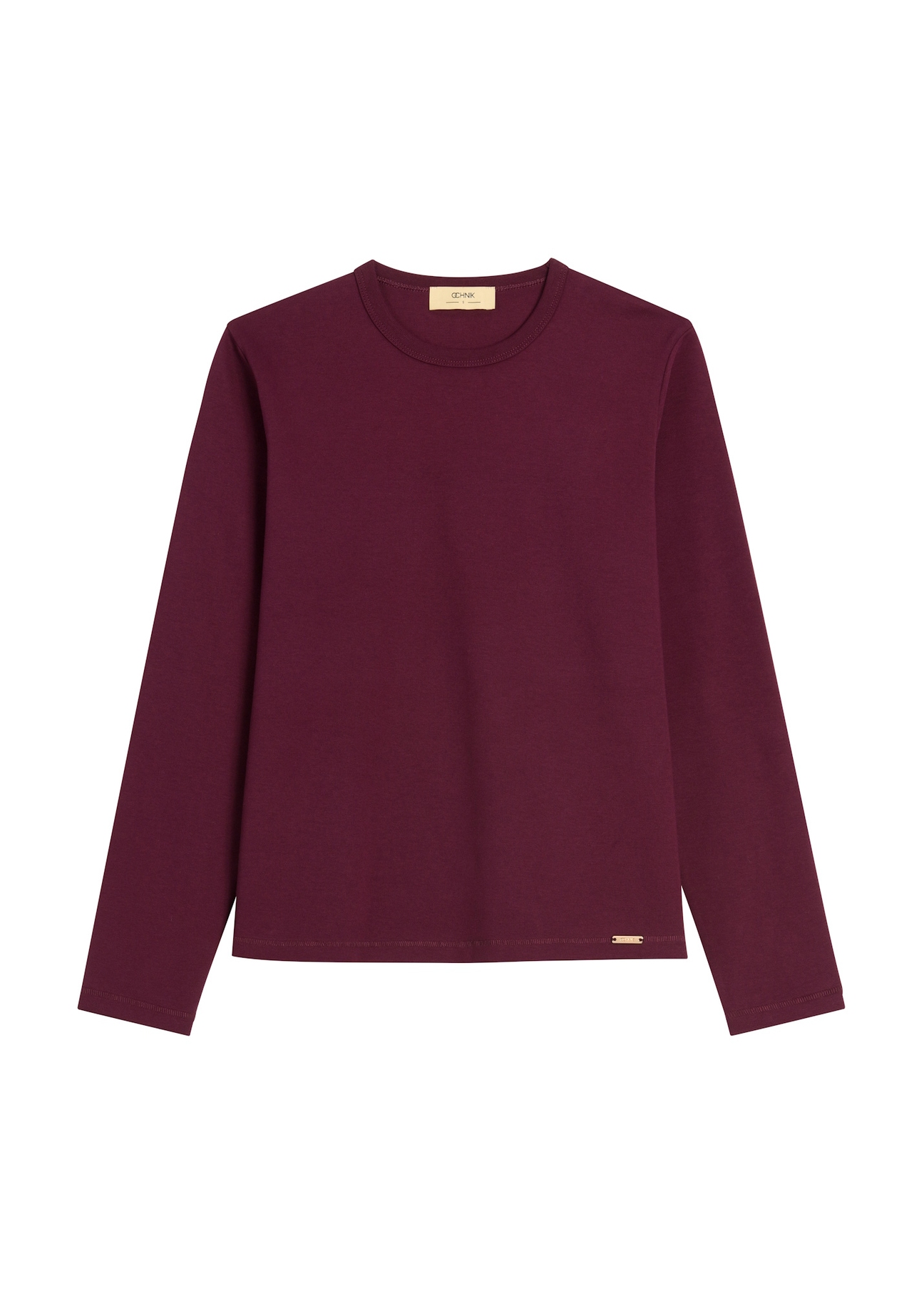 Bordowy bawełniany longsleeve damski LSLDT-0052-4D(Z26)- widok produktu z przodu, na białym tle. 