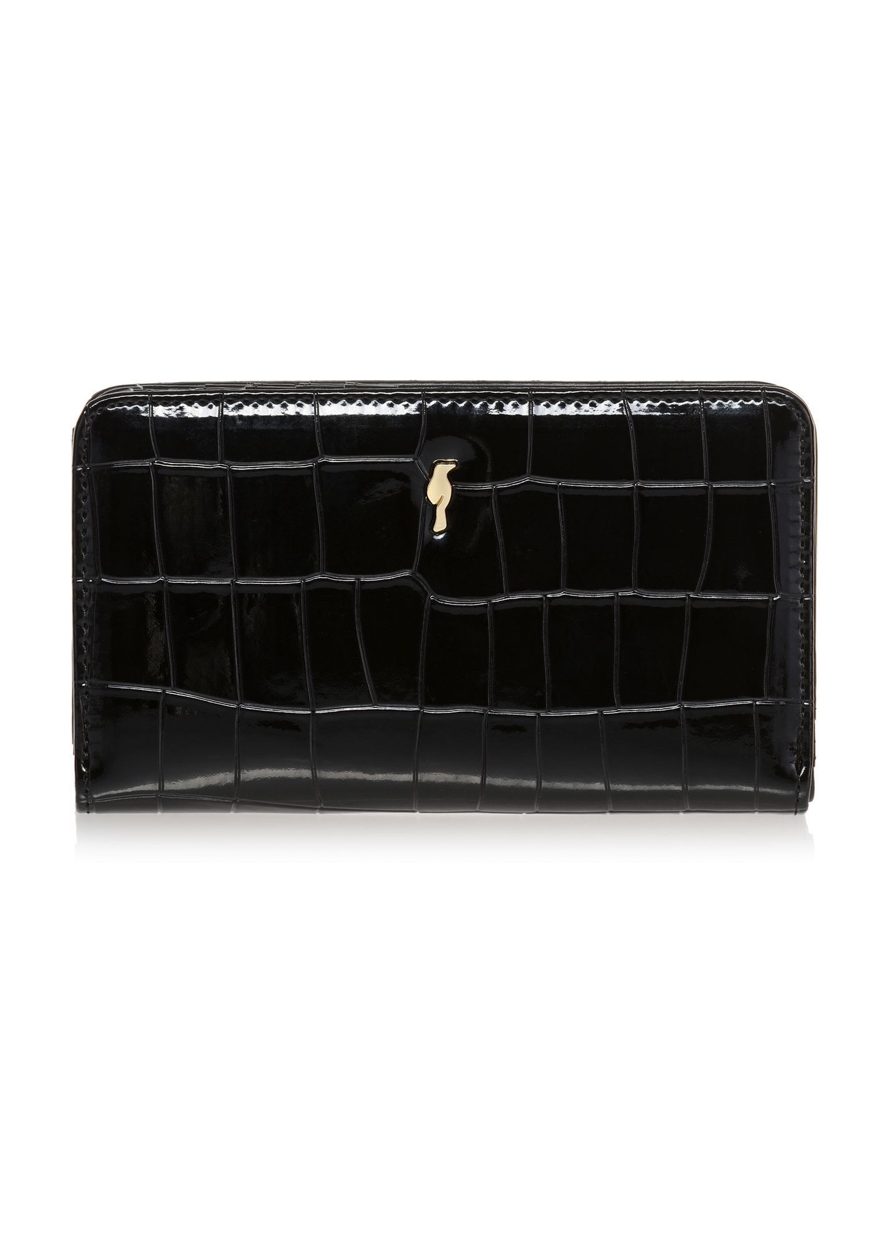 Czarny portfel damski croco POREC-0353A-9G(Z26) - widok produktu z przodu na białym tle.