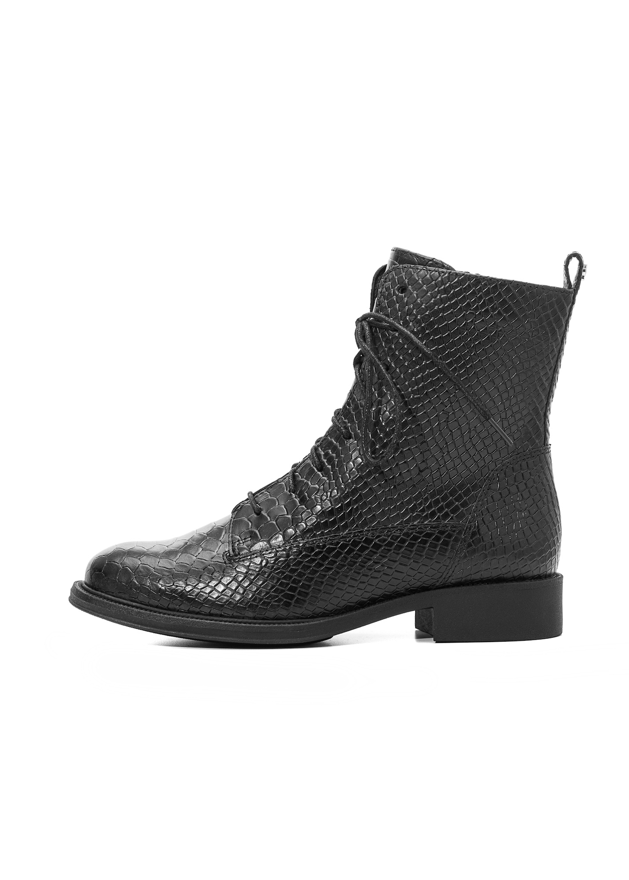 Skórzane botki damskie BUTYD-1200-99(Z25), widok produktu z boku na białym tle.