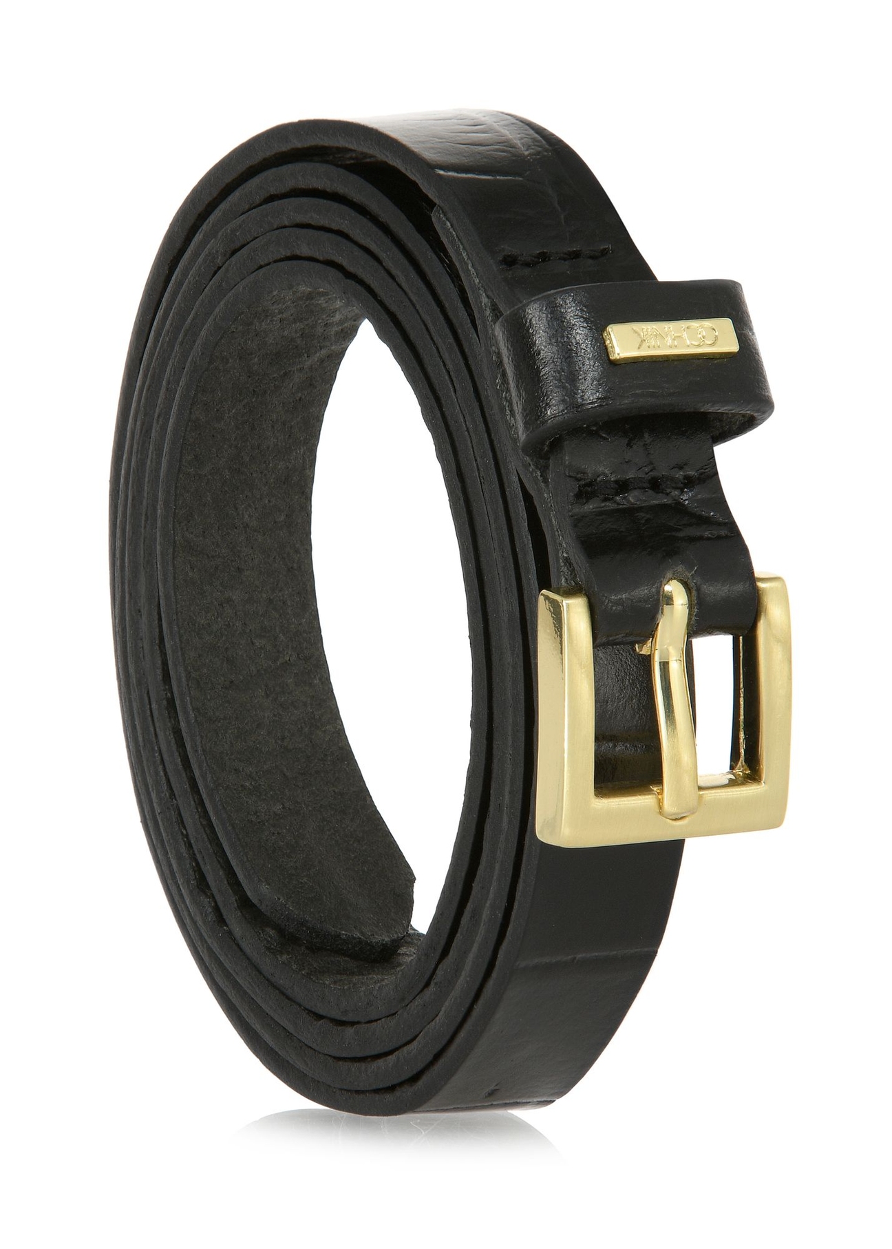 Cienki czarny skórzany pasek croco damski PASDS-0302-97(W24)-02
