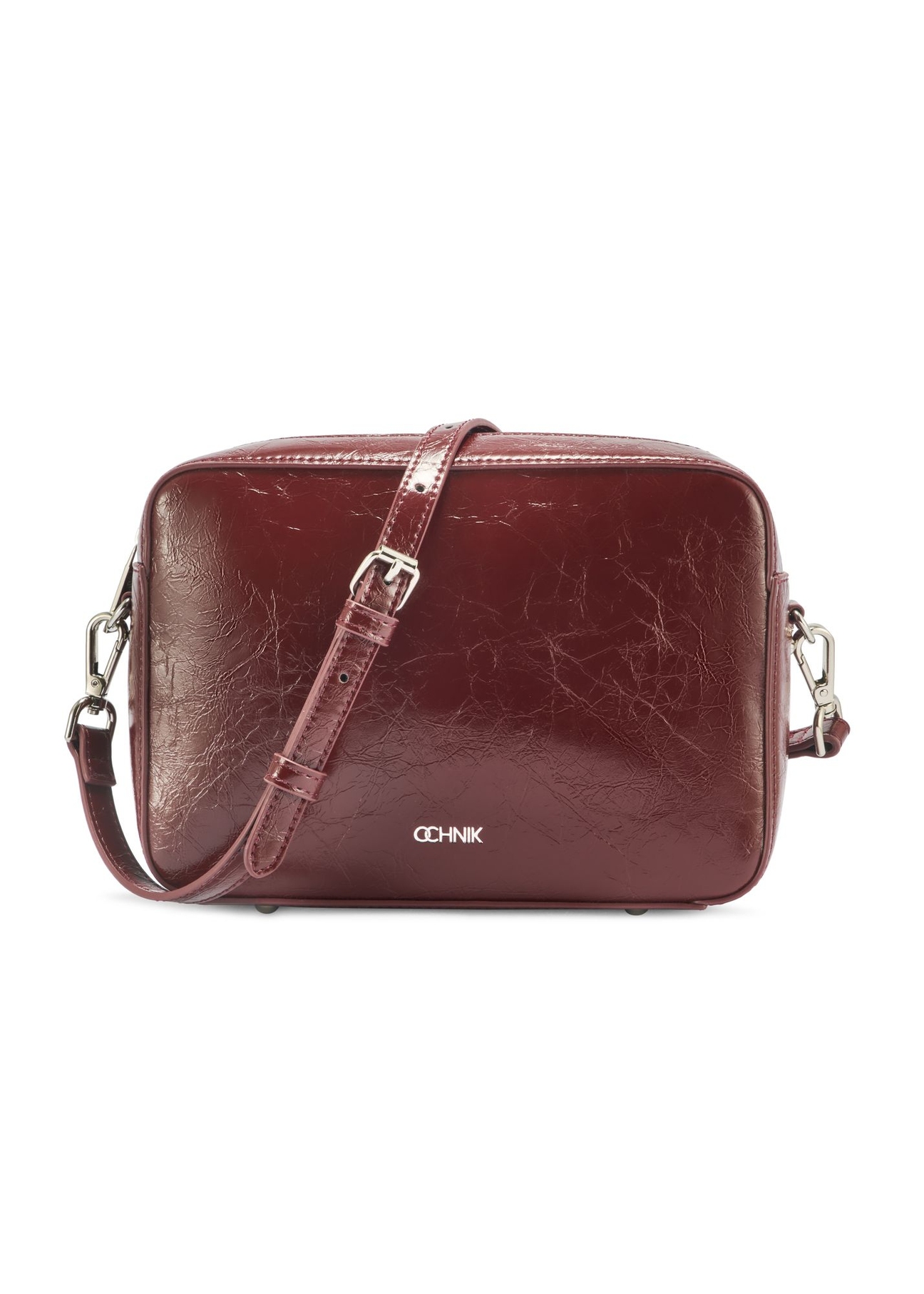 Bordowa torebka damska TOREC-0003J-49(Z25) - widok produktu z przodu na białym tle. 