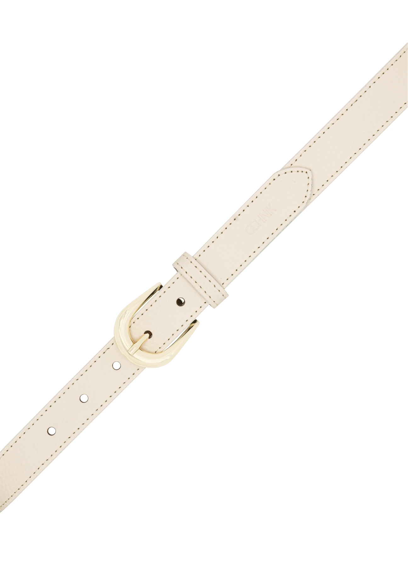 Biały skórzany pasek damski PASDS-0303-0B(W26) - widok produktu z góry, na białym tle.