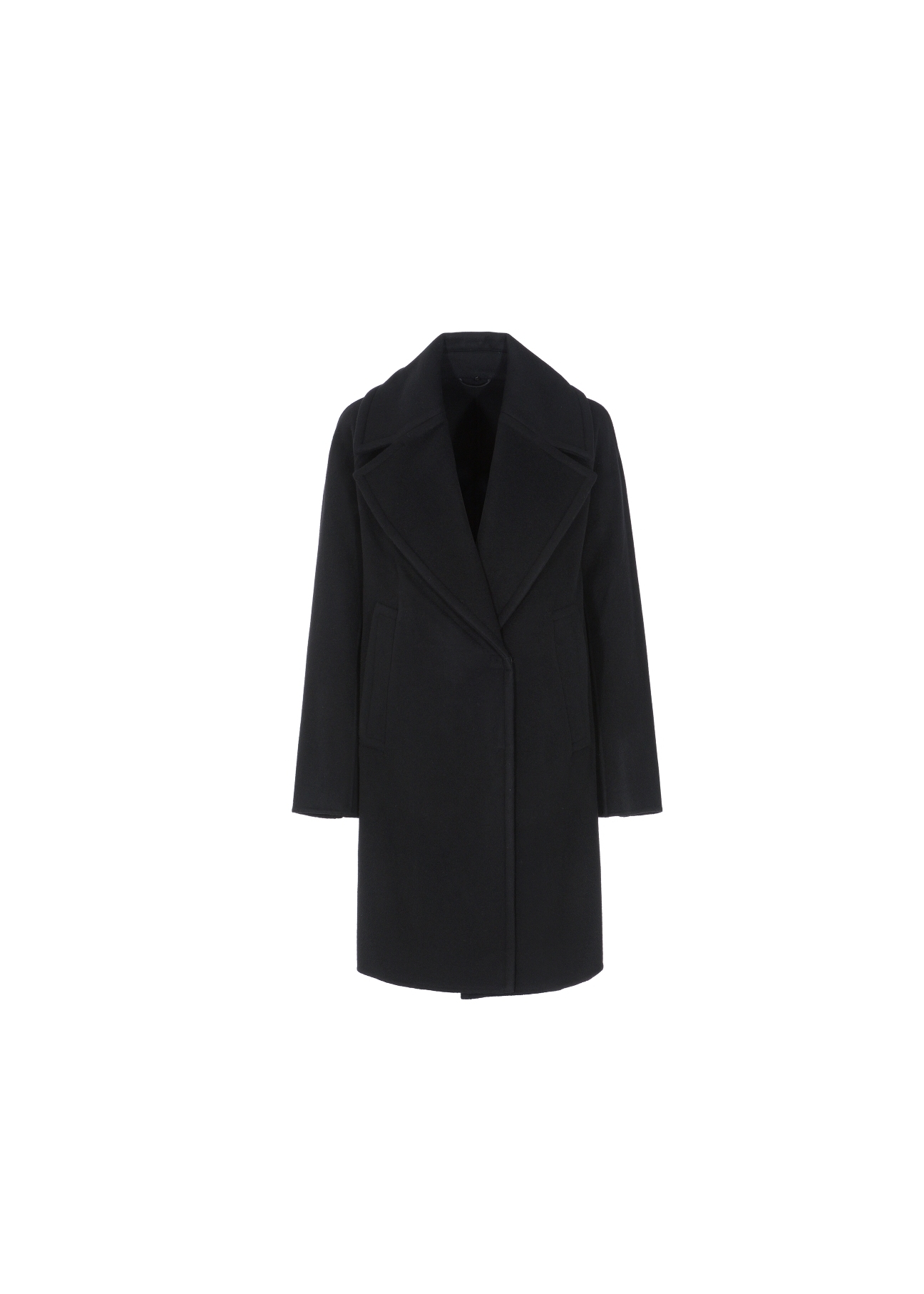 Wełniany czarny płaszcz damski PLADT-0036-99(Z20)-02