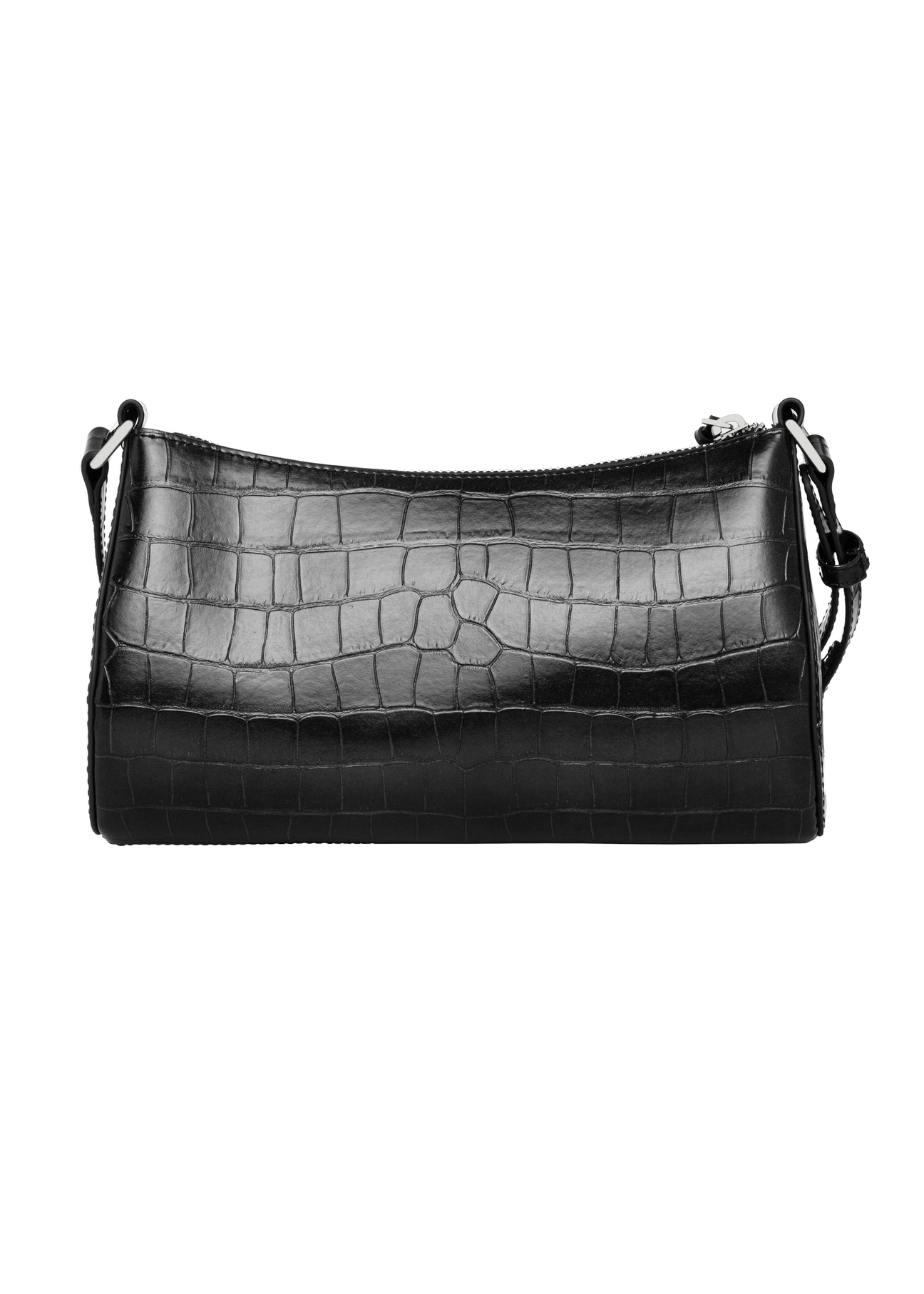 Czarna torebka damska croco TOREC-1286-9G(Z26), widok produktu od tyłu na białym tle.