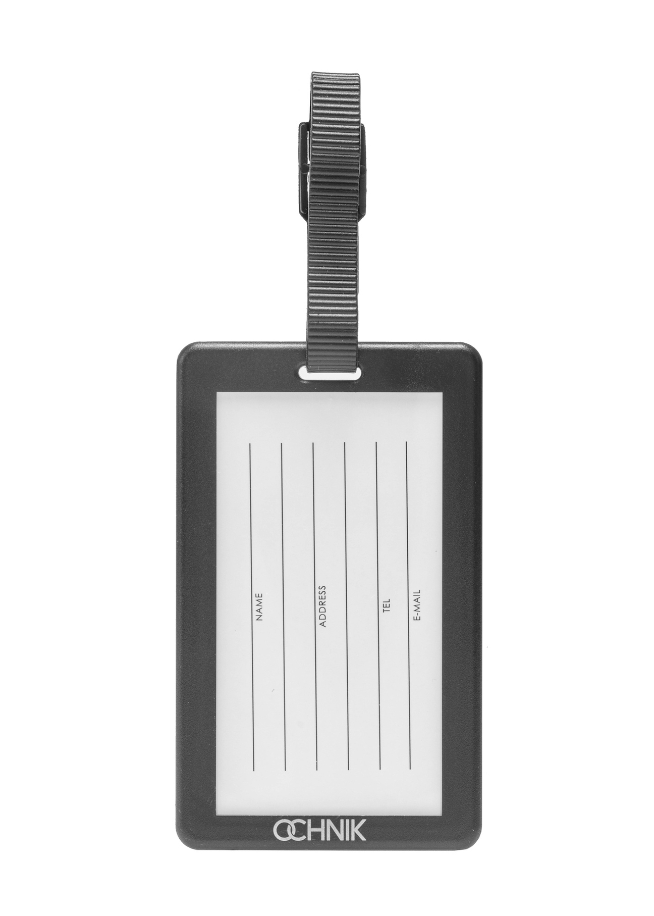 Identyfikator do bagażu AW-012-0001-61(W25), widok produktu z tyłu na białym tle.