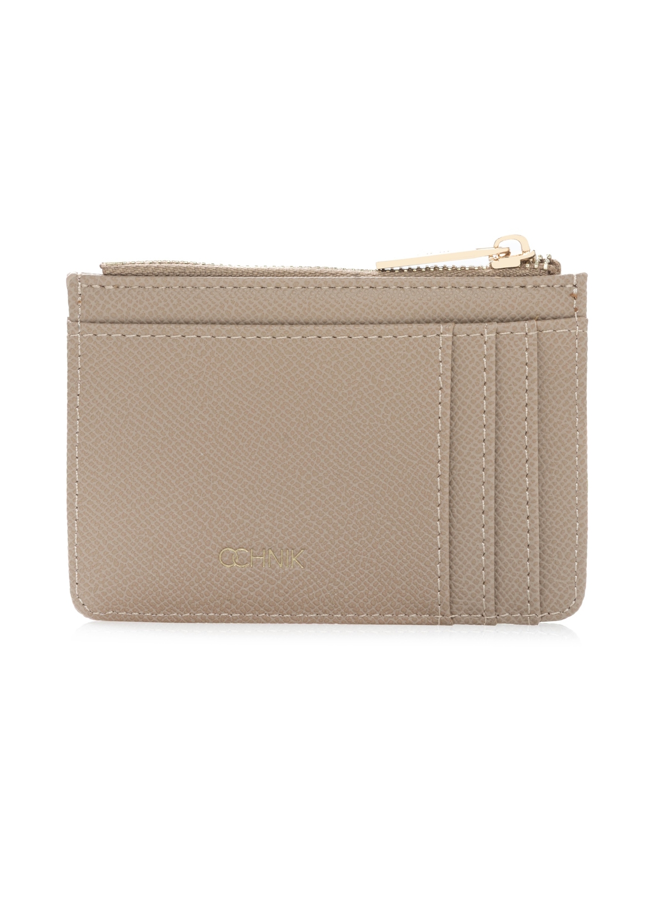 Beżowe etui na karty POREC-0413-1B(W26), widok produktu z przodu na białym tle.