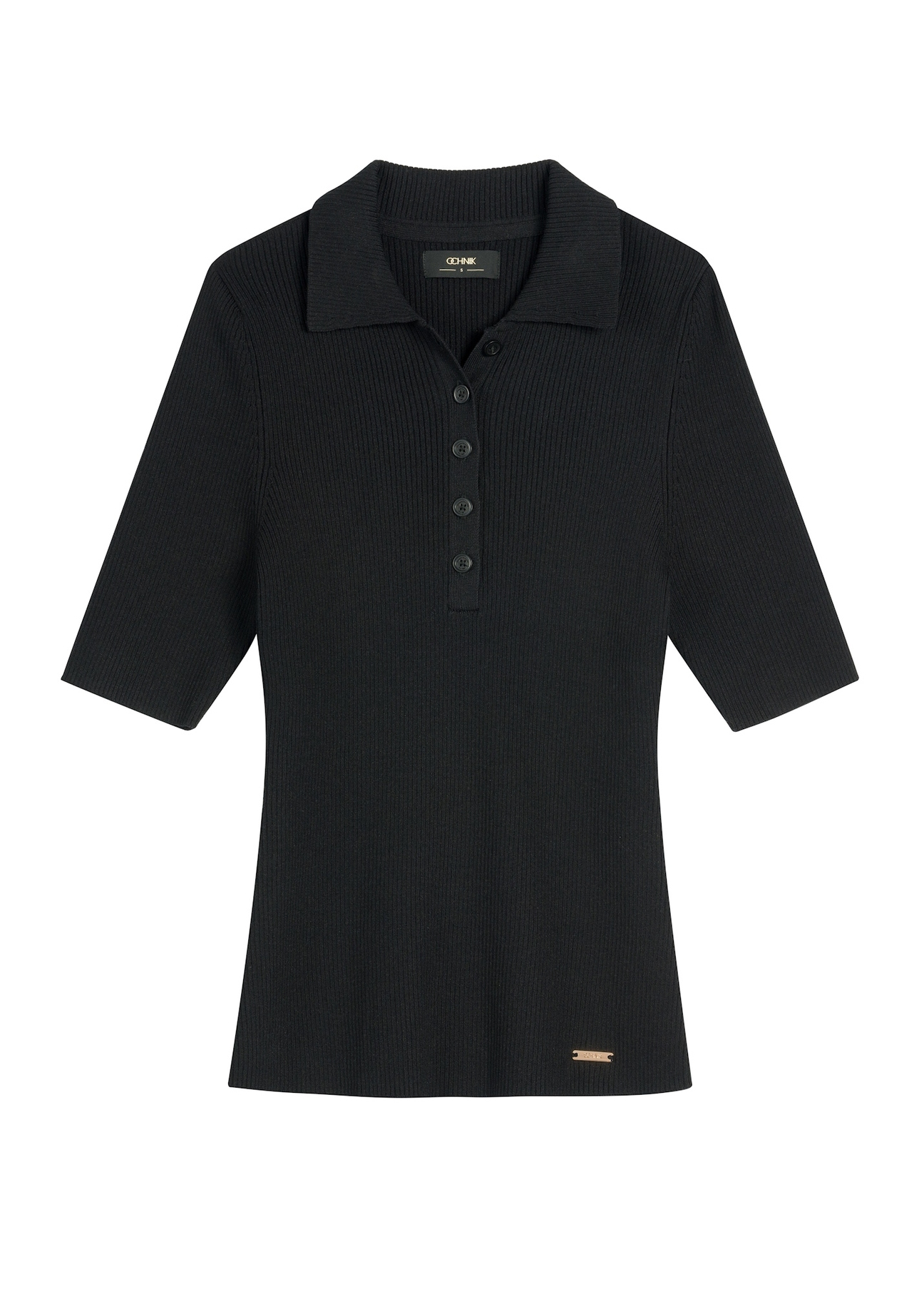 Prążkowana bluzka damska z krótkim rękawem BLUDT-0200-99(W26), widok produktu z przodu na białym tle.