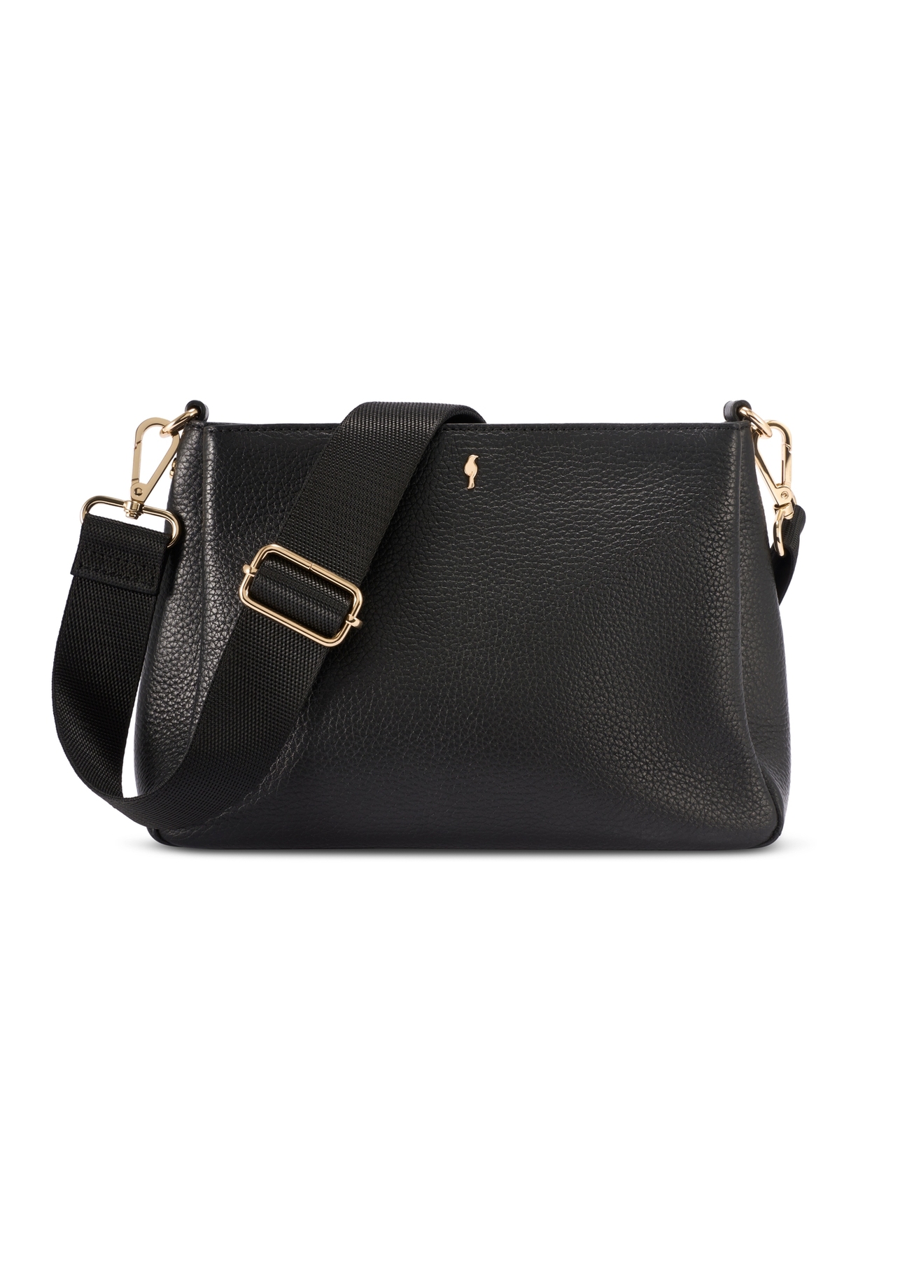 Czarna skórzana listonoszka damska TORES-1214-9I(W26), widok produktu od przodu na białym tle.