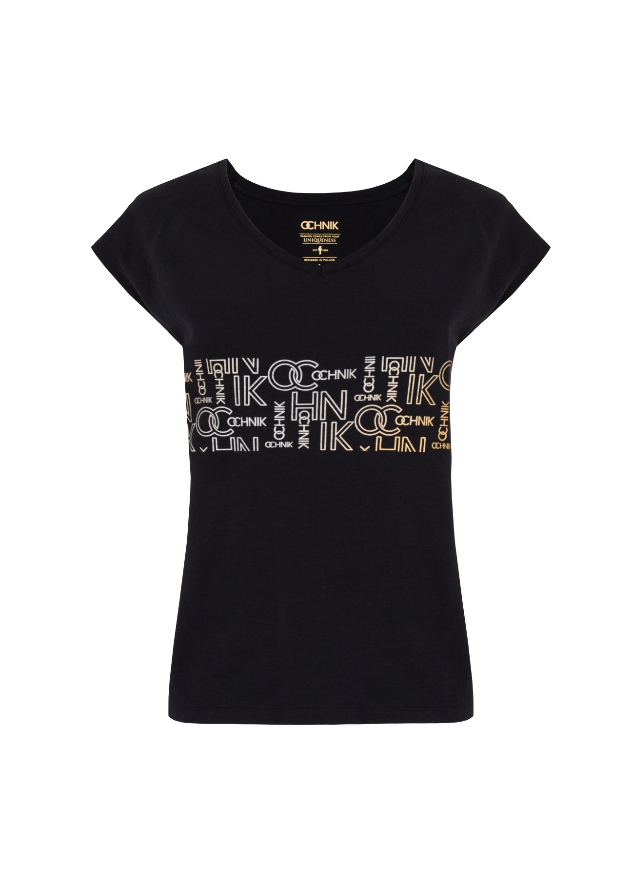 Czarny T-shirt damski z logo OCHNIK TSHDT-0062-99(W21)-02
