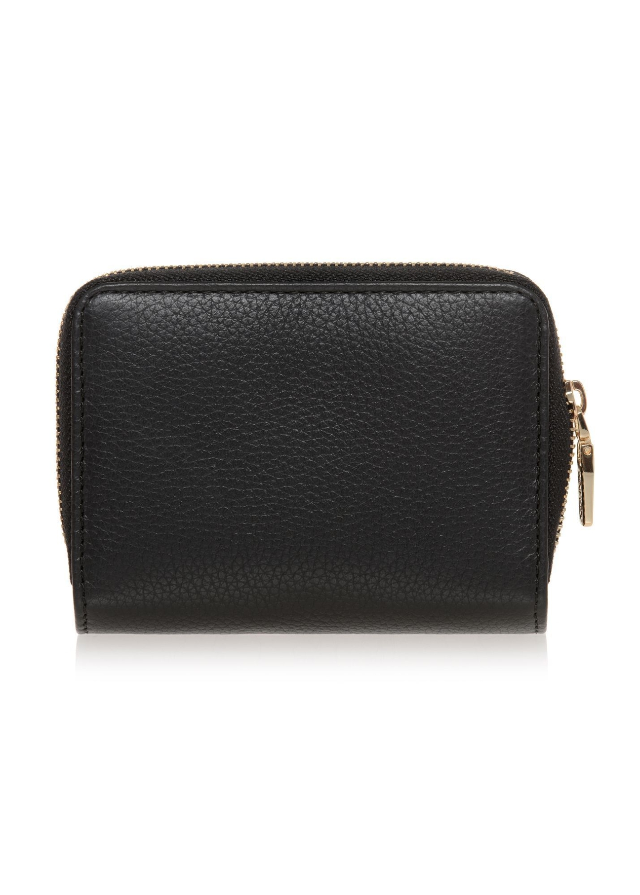Mały czarny skórzany portfel damski PORES-0833R-99(Z25) - widok produktu z tyłu na białym tle. 