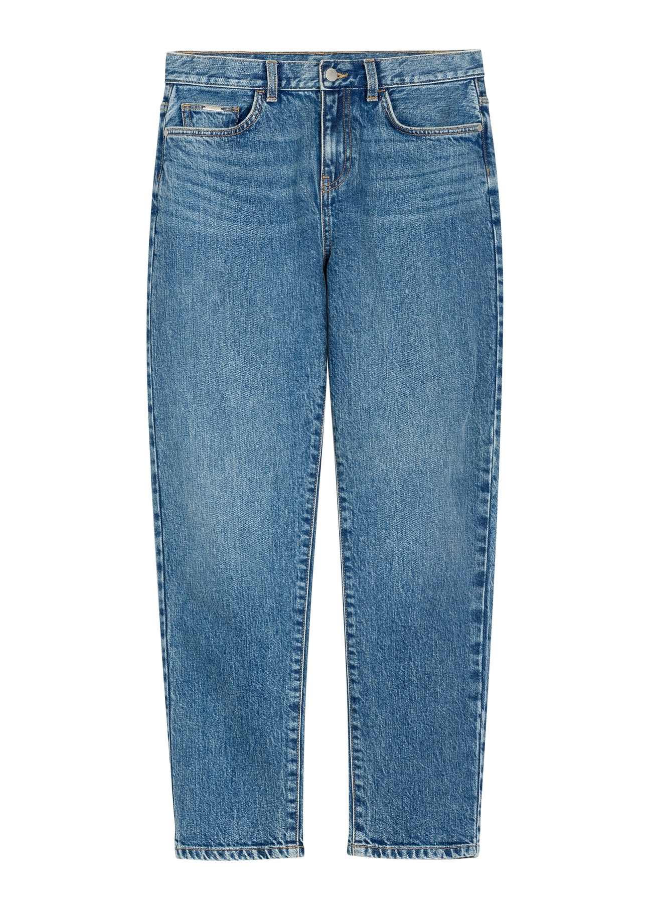 Ciemnoniebieskie spodnie jeansowe damskie JEADT-0011-7C(W26), widok produktu z przodu na białym tle.