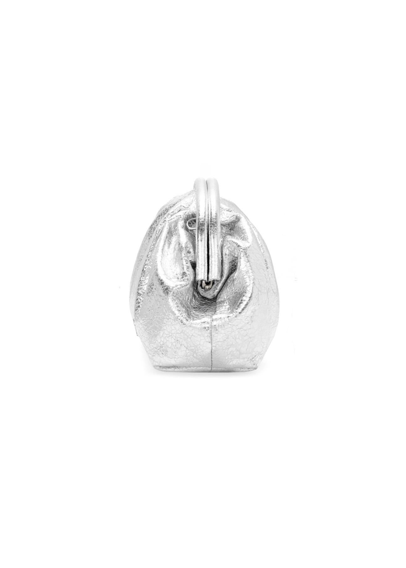 Srebrna skórzana torebka damska TORES-1175-92(Z25), widok produktu z boku na białym tle.