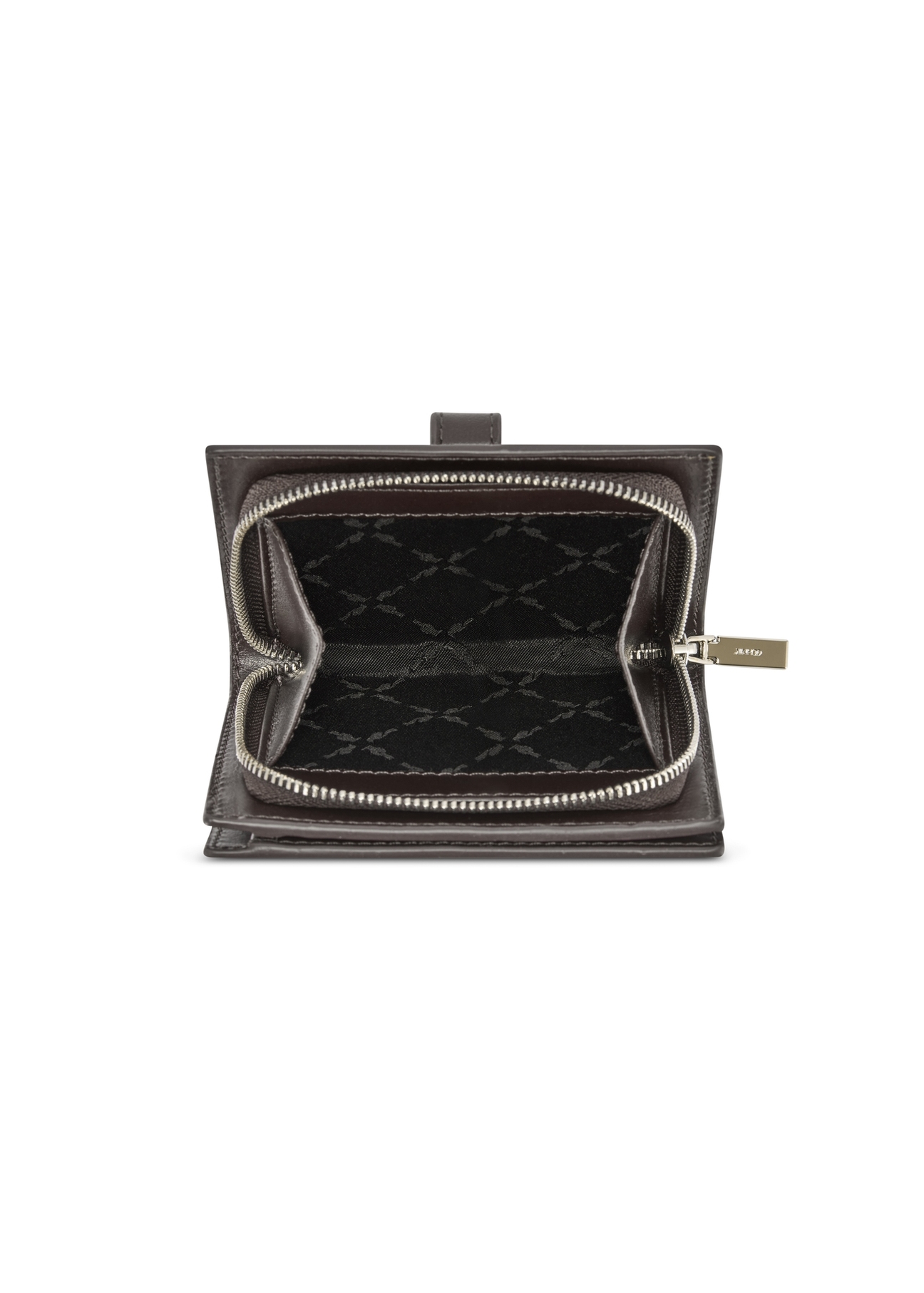 Czarny skórzany portfel damski PORES-0975-99(Z25), widok produktu od góry na białym tle.