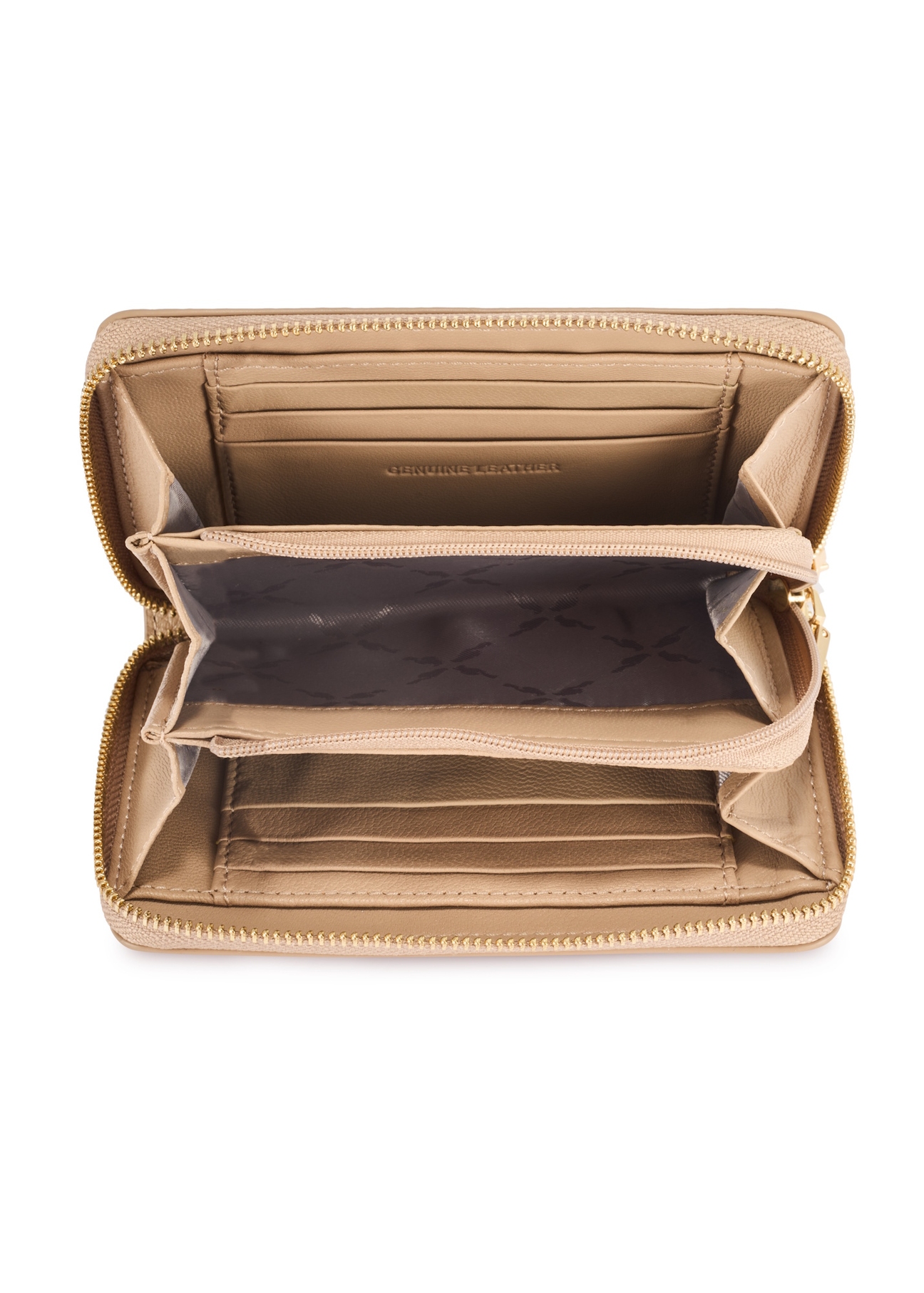 Beżowy skórzany średni portfel damski PORES-0898R-1B(W26), widok produktu w środku na białym tle.