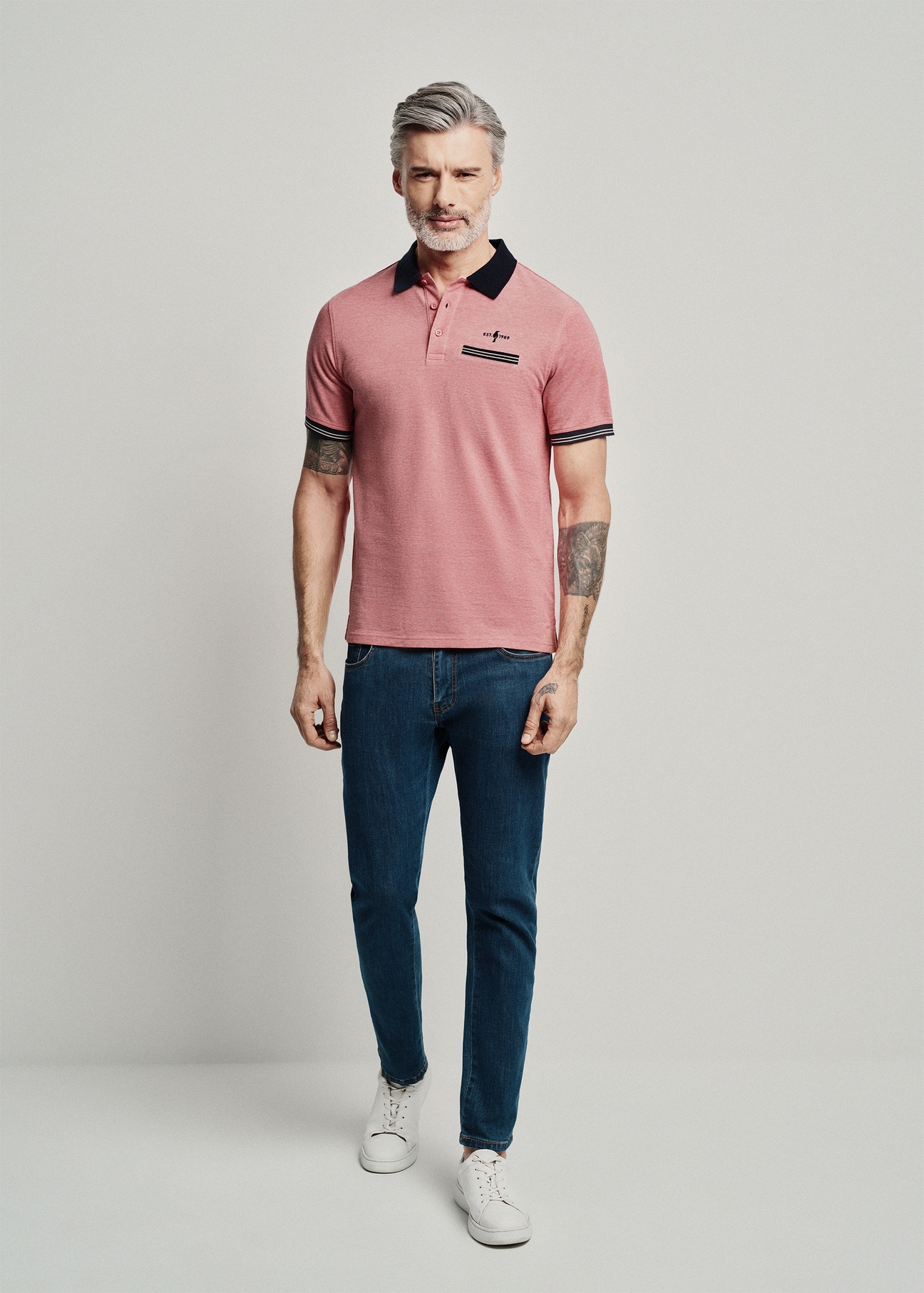 Łososiowa koszulka polo męska POLMT-0068-43(W24)-02