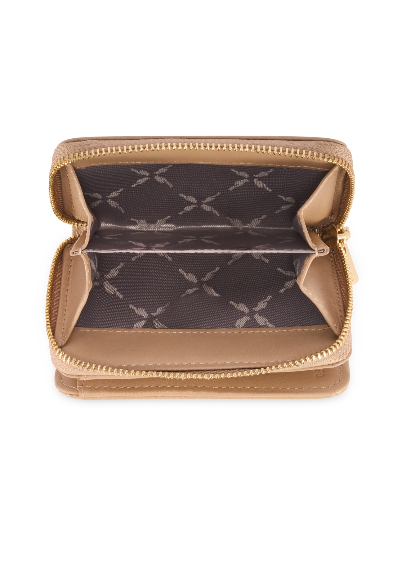 Mały beżowy skórzany portfel damski PORES-0833R-1B(W26), widok produktu w środku na białym tle.