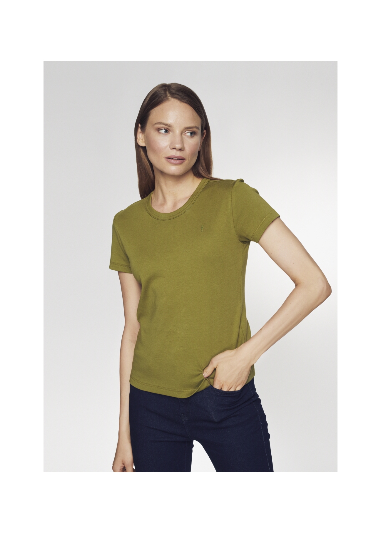 T-shirt khaki basic damski TSHDT-0076-55(Z21)-01