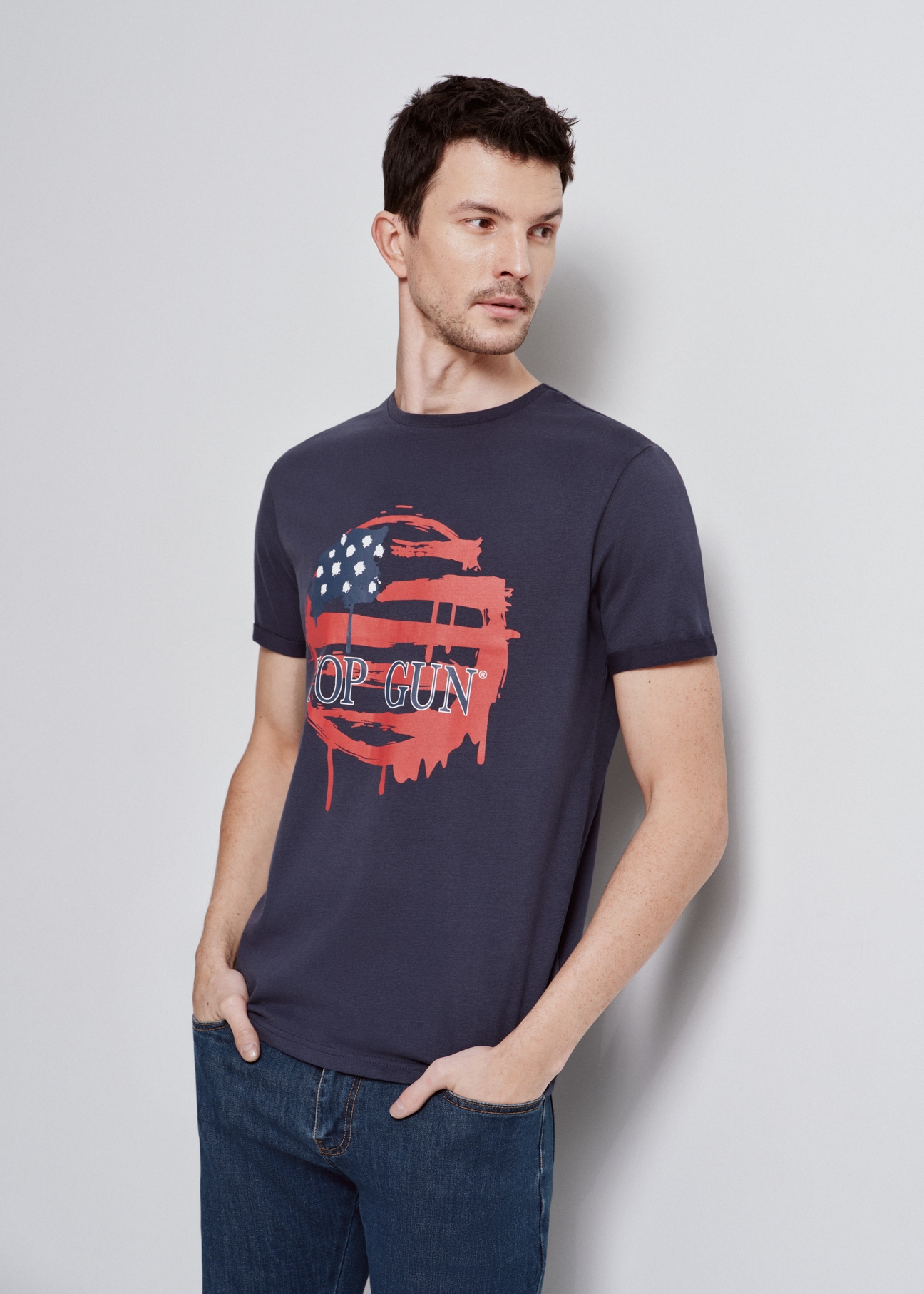 Granatowy T-shirt męski TOP GUN TSHMT-0114-69(W24)-01