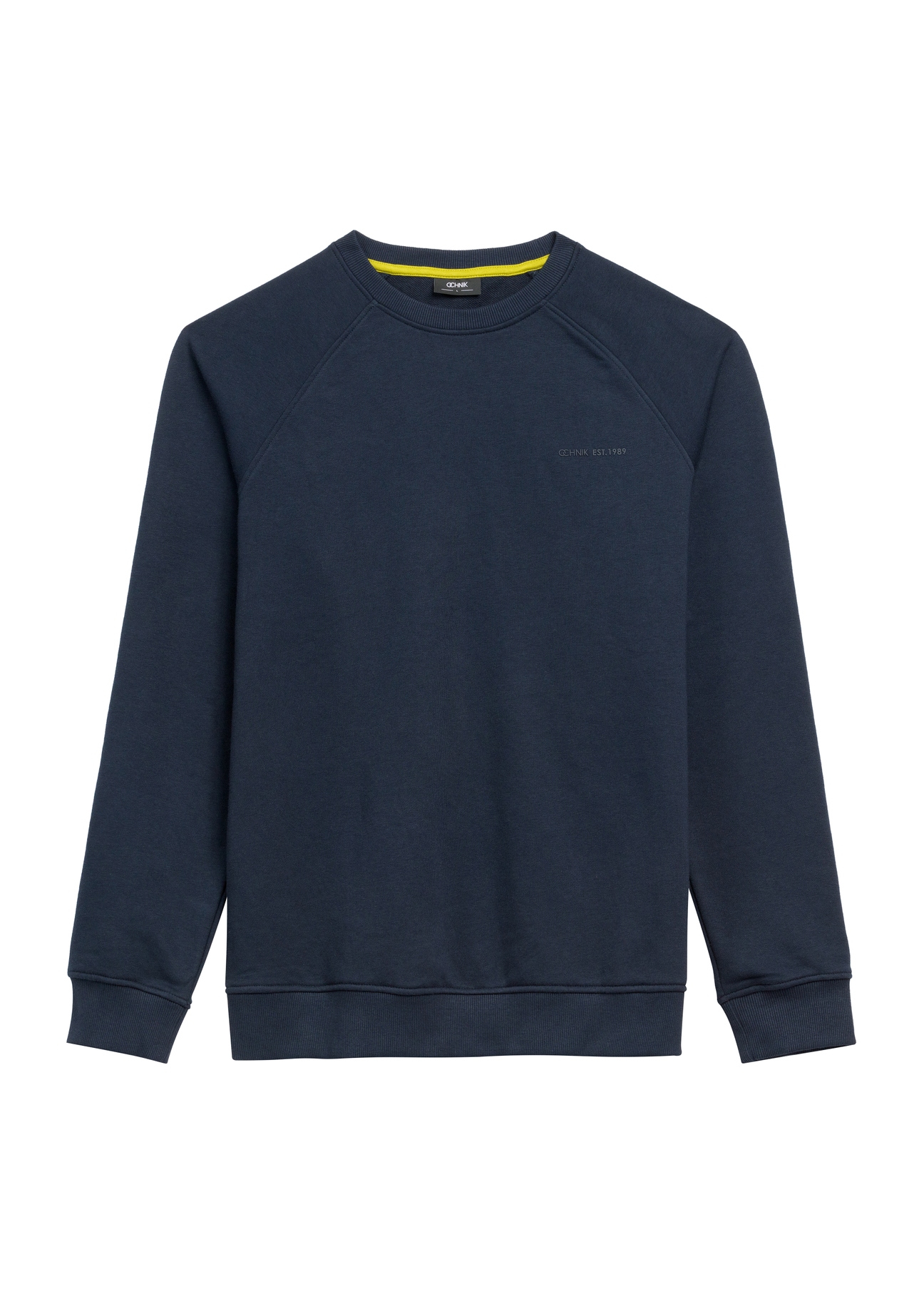Granatowa bluza męska z bawełny BLZMT-0076-68(Z25), widok produktu od przodu na białym tle.