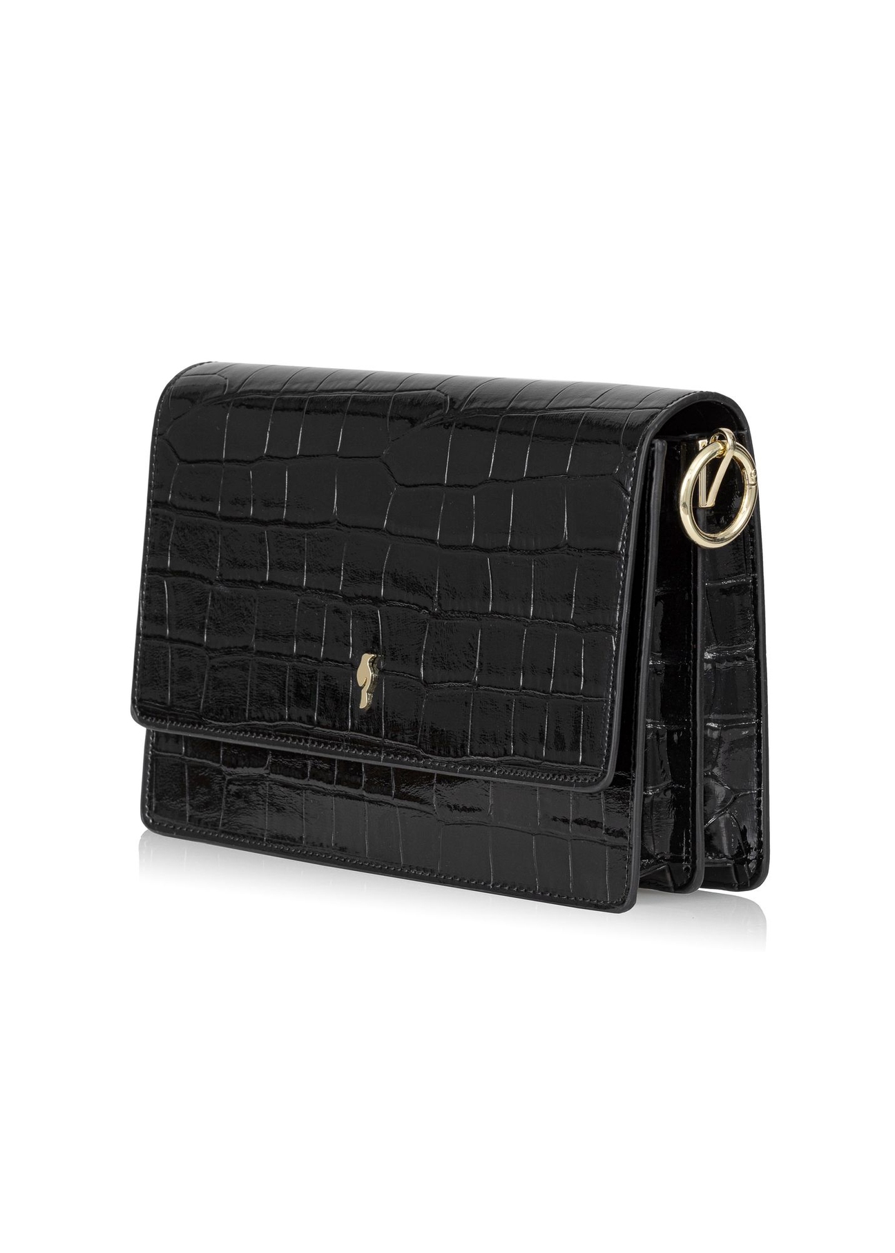 Czarna torebka damska lakierowana croco TOREC-0750-99(W23)-02