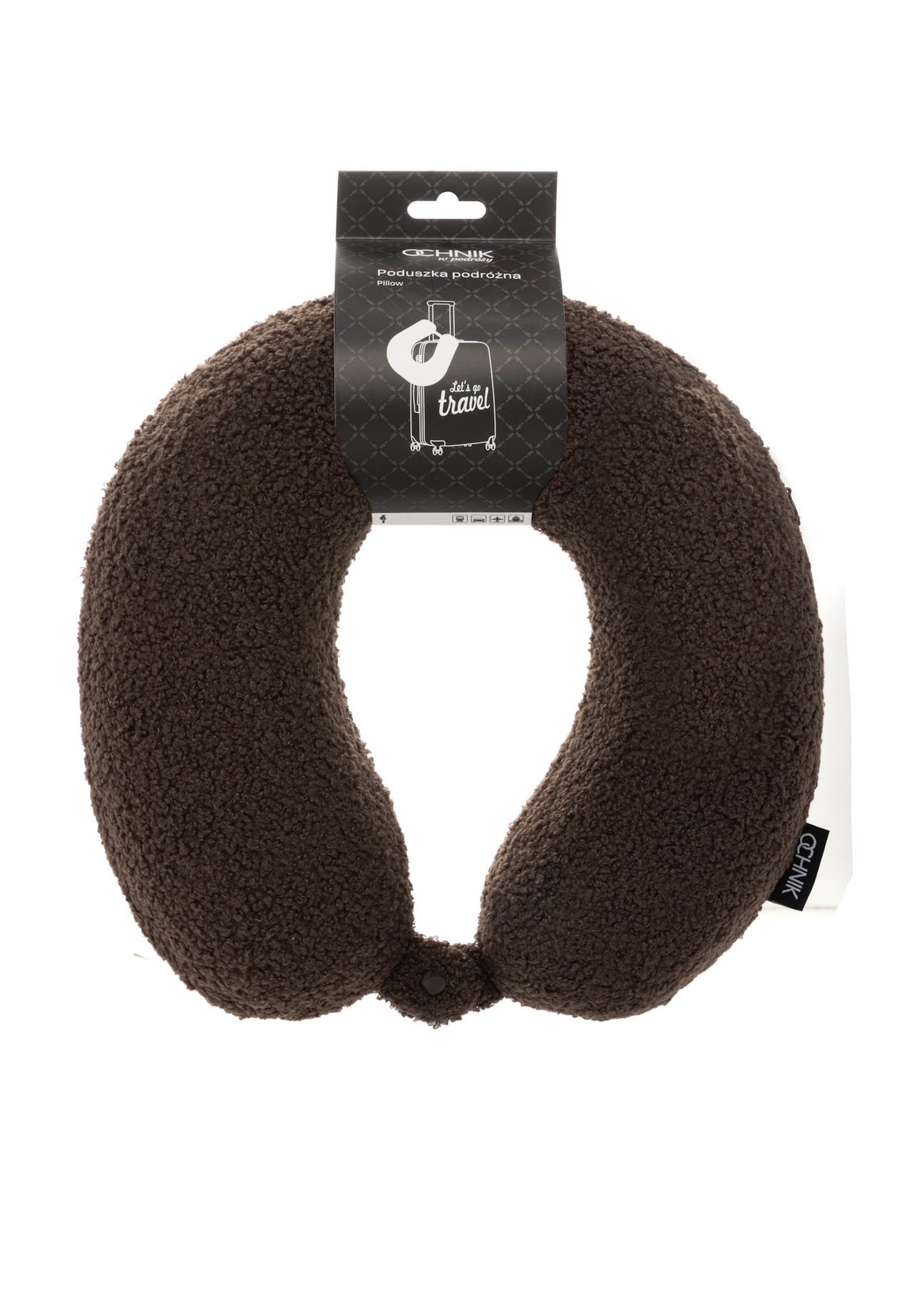 Miękki brązowy podgłówek AW-014-0003-1H(W26), widok produktu z opakowaniem na białym tle.