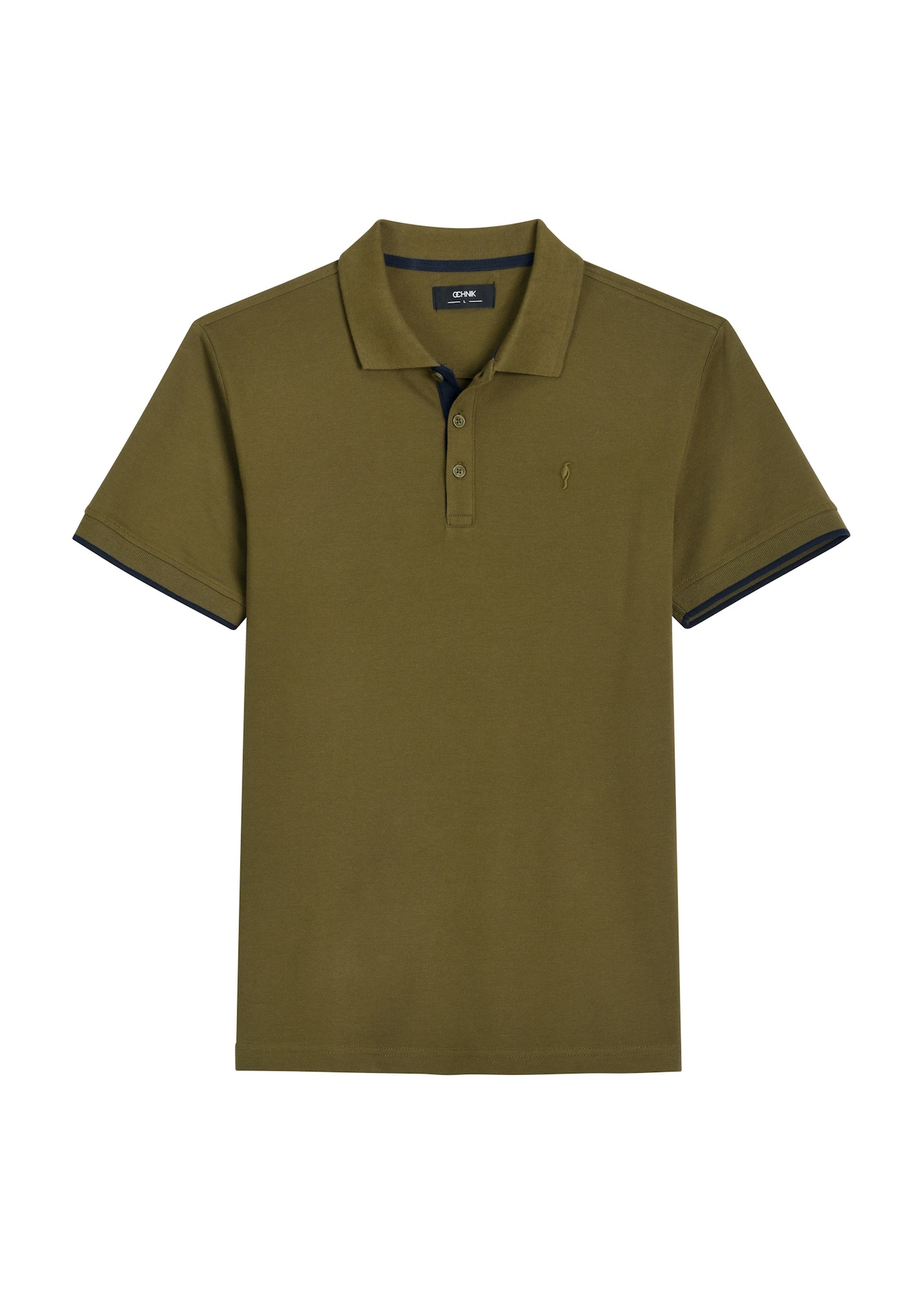Bawełniana koszulka polo w kolorze khaki POLMT-0045B-8D(W26), widok produktu z przodu na białym tle.
