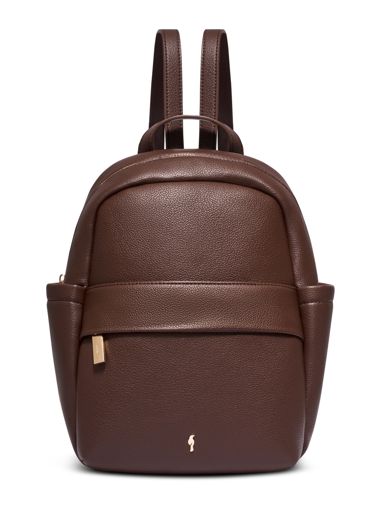 Brązowy plecak damski z imitacji skóry TOREC-1246-1H(Z26) - widok produktu z przodu, na białym tle. 