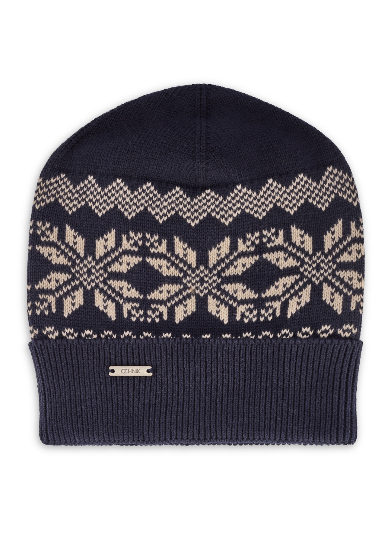 Granatowa bawełniana czapka męska CZAMT-0090-69(Z25), widok produktu od przodu na białym tle.