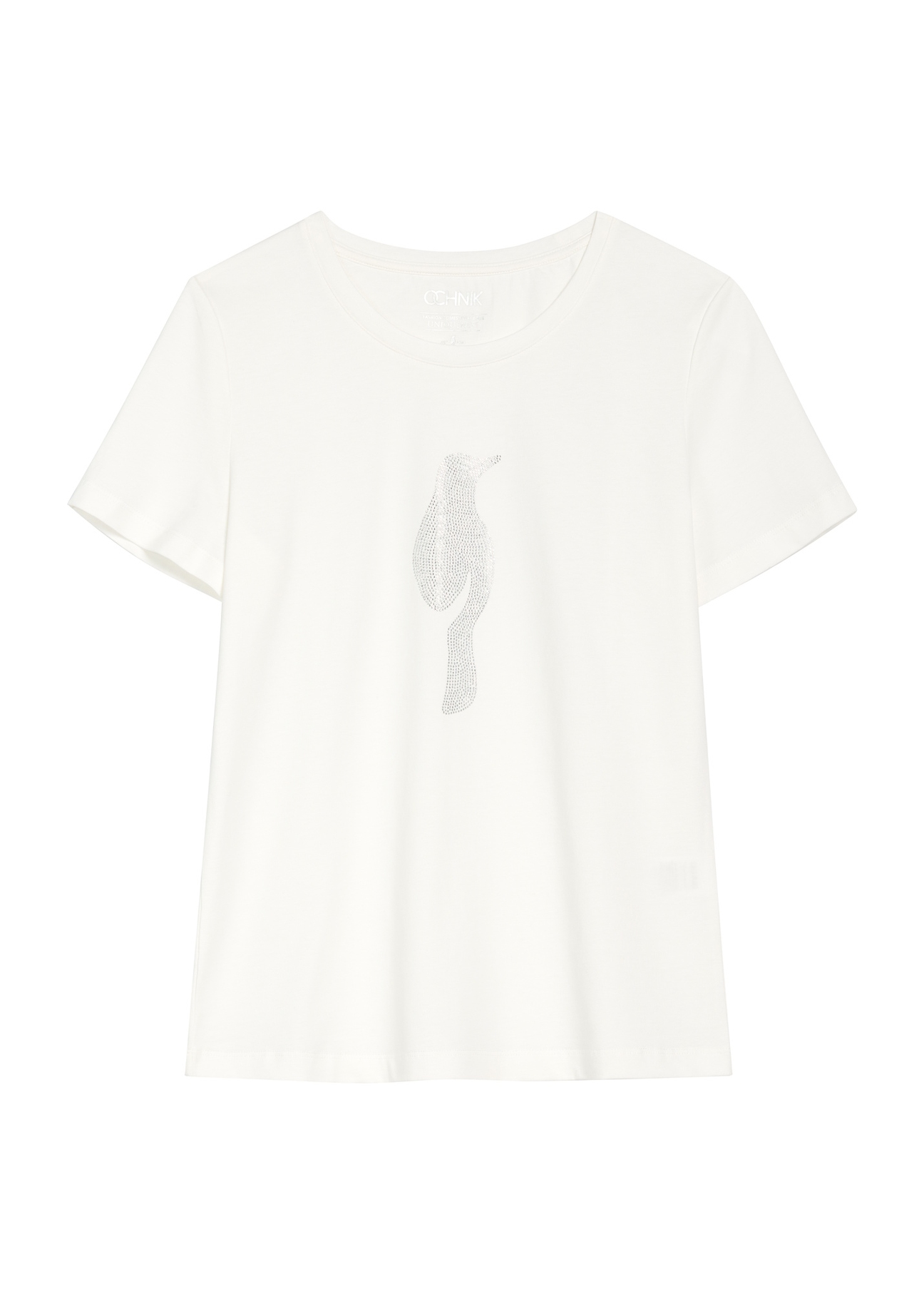 Kremowy T-shirt damski z logo TSHDT-0148-12(Z25), widok produktu z przodu na białym tle.