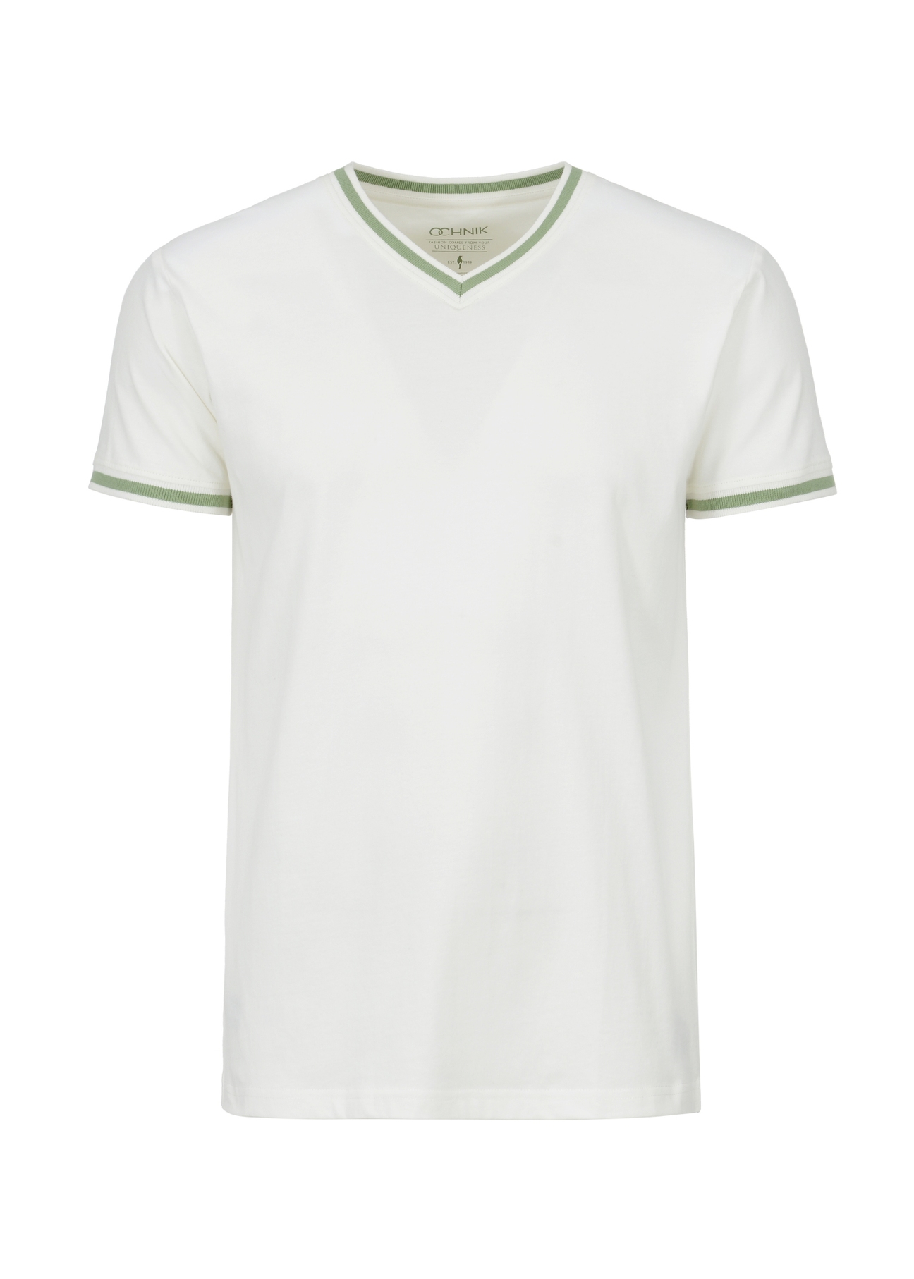 Biało-zielony T-shirt męski TSHMT-0069-12(W24)-04