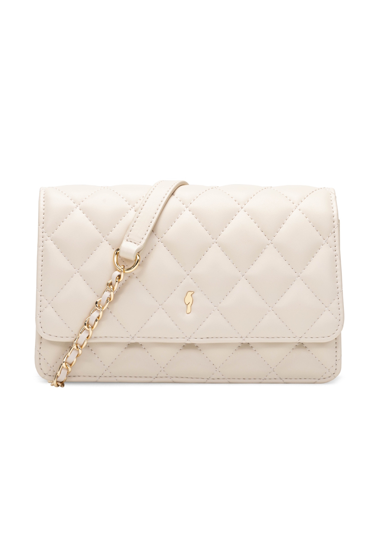 Kremowa mała pikowana torebka damska TOREC-1033-0B(W26), widok produktu z przodu na białym tle.