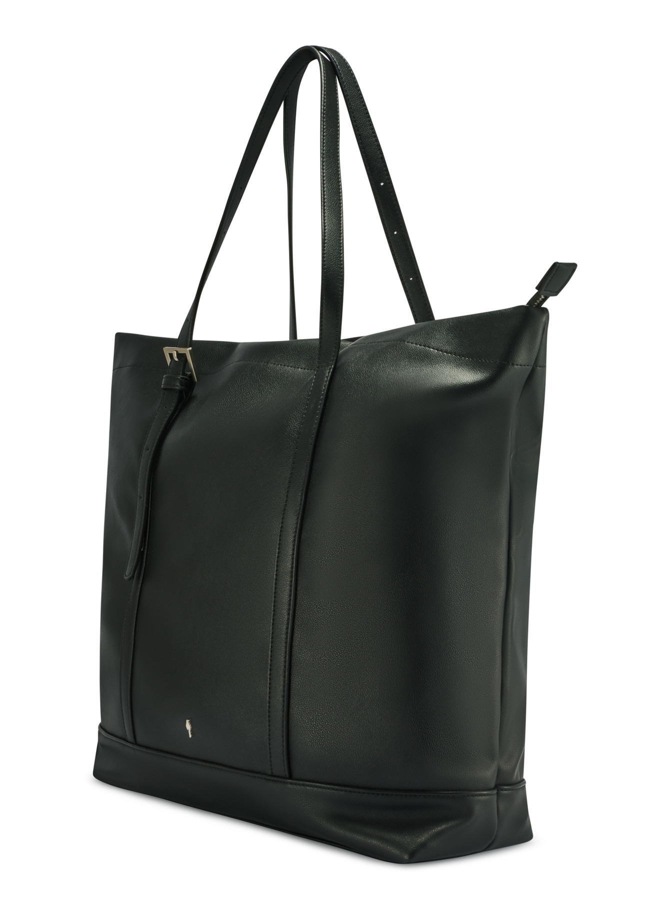 Duża czarna torebka damska shopper TOREC-1067-99(Z25), widok produktu skosem na białym tle.