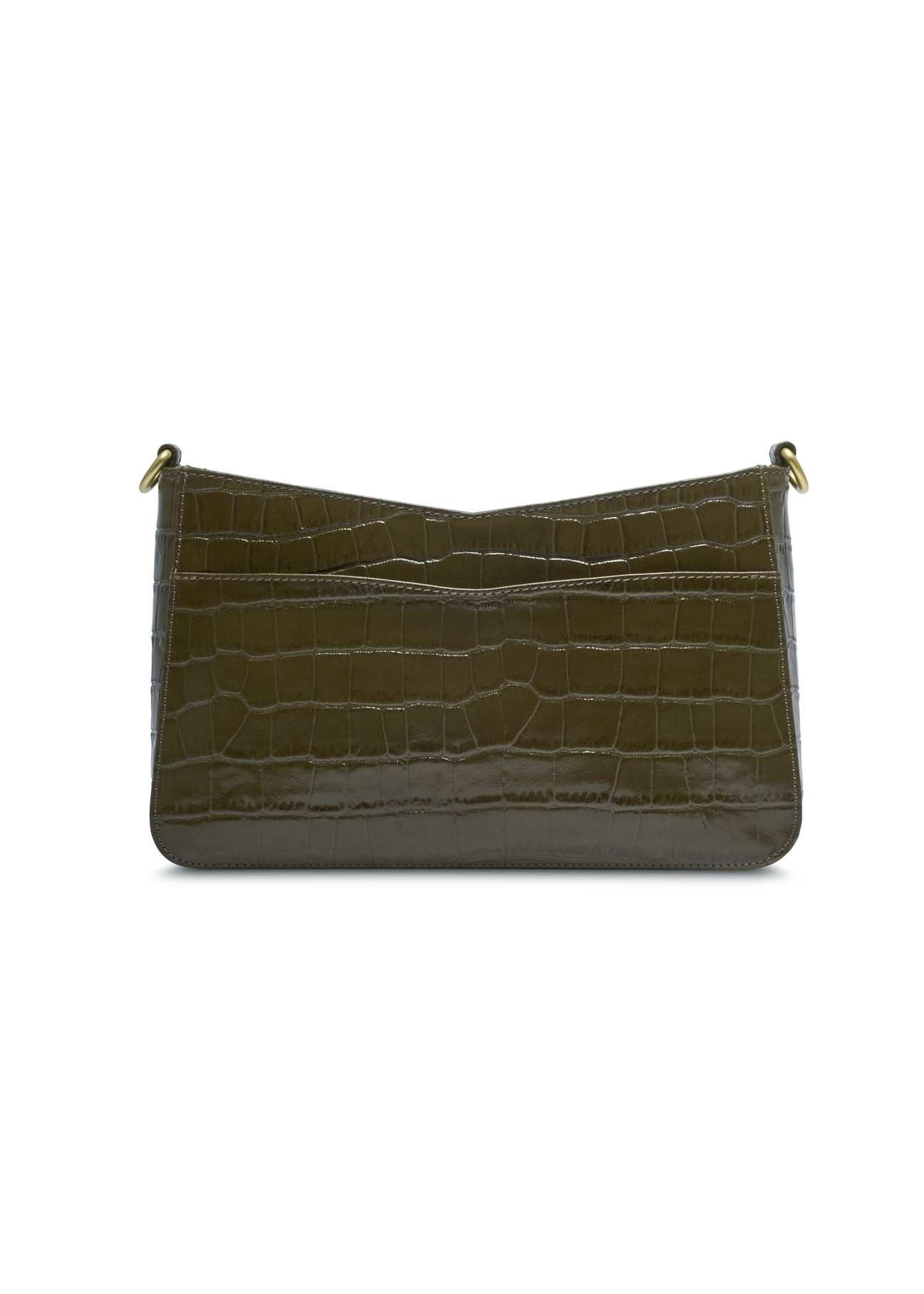 Skórzana khaki torebka croco TORES-1326-8D(Z26), widok produktu z tyłu na jasnym tle.