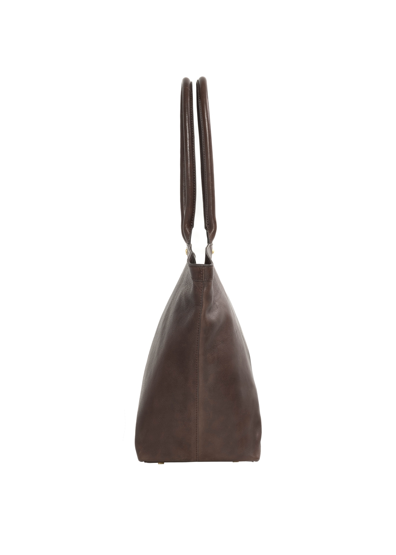 Brązowa skórzana torebka damska typu shopper TORES-1380-1H(Z26), widok produktu z boku na białym tle.