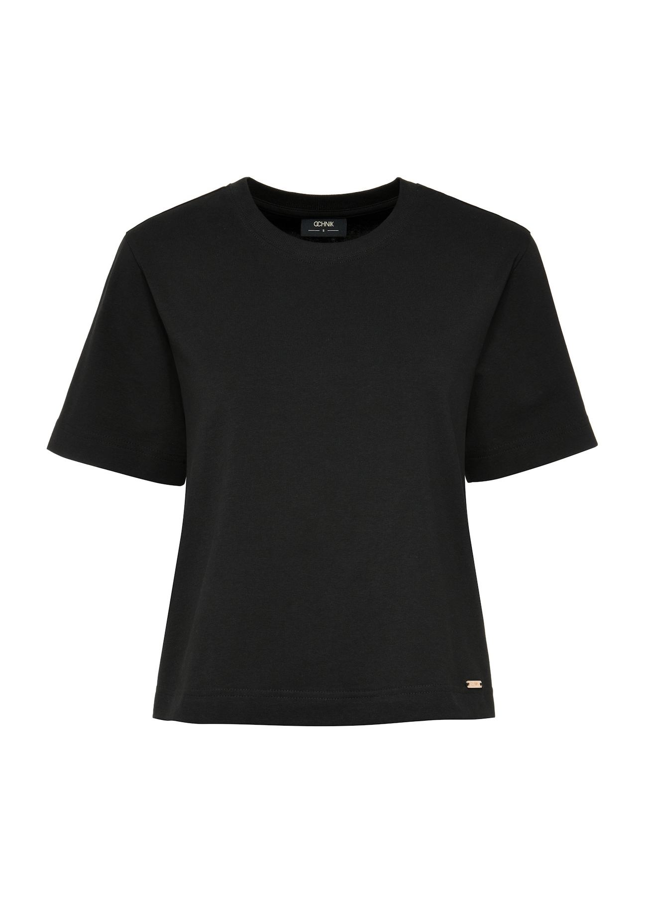 Bawełniany czarny T-shirt damski TSHDT-0138-99(W25)-05