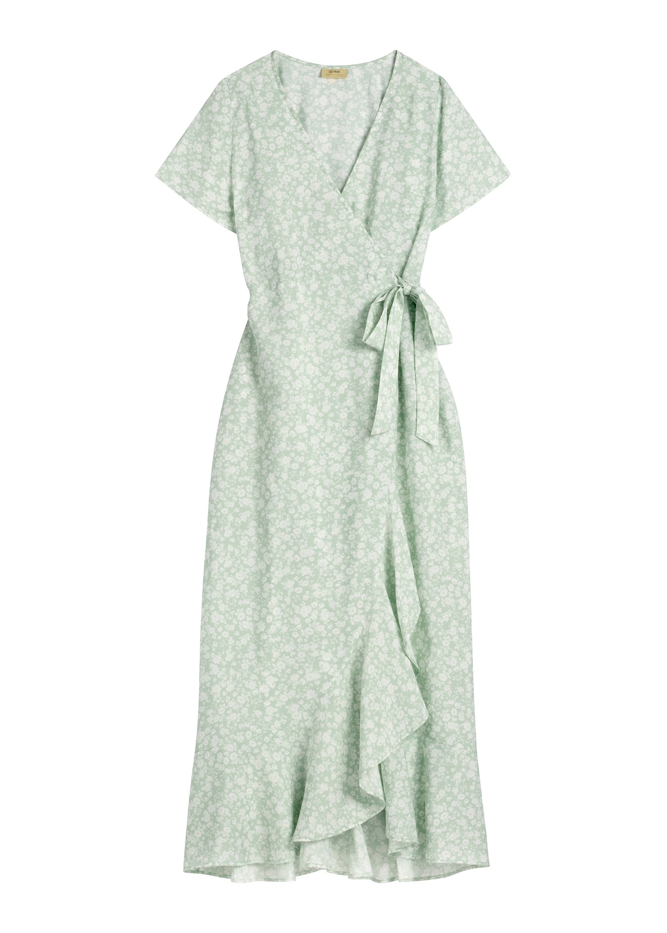 Długa sukienka w kwiaty SUKDT-0233-8P(W26), widok produktu z przodu na białym tle.