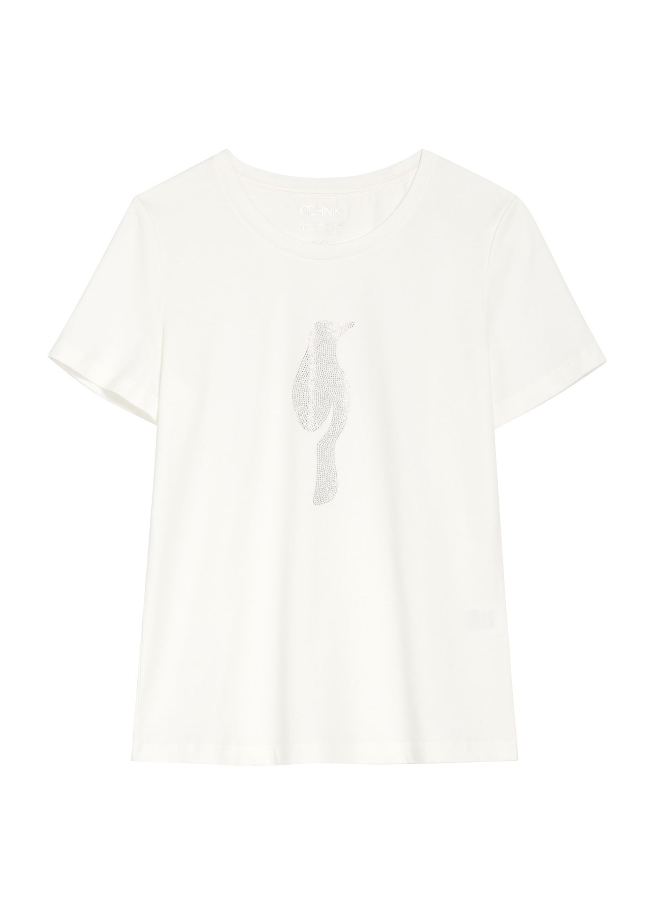 Kremowy T-shirt damski z logo TSHDT-0148-0B(Z26), widok produktu z przodu na białym tle.