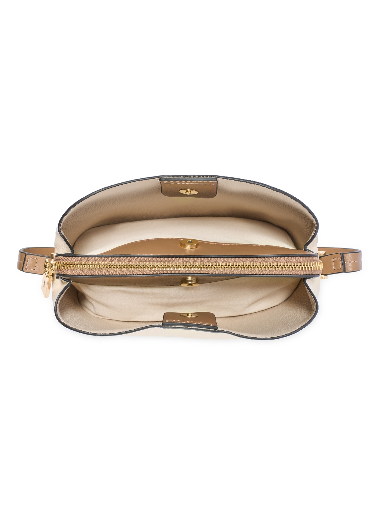 Mała kremowa torebka damska TOREC-0768-0B(W26), widok produktu od góry na białym tle.