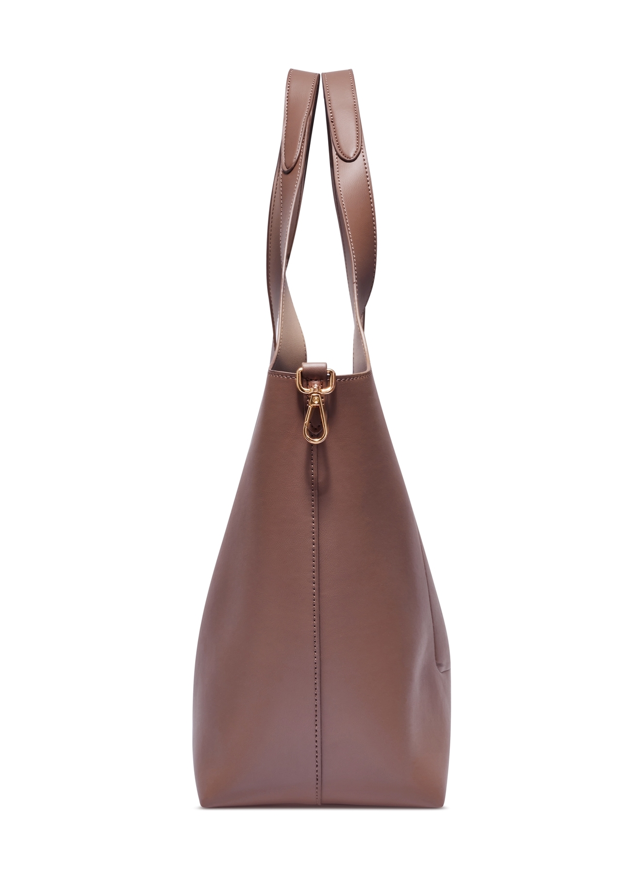 Brązowa torebka shopper damska TOREC-1259-1H(Z26), widok produktu od boku na białym tle.