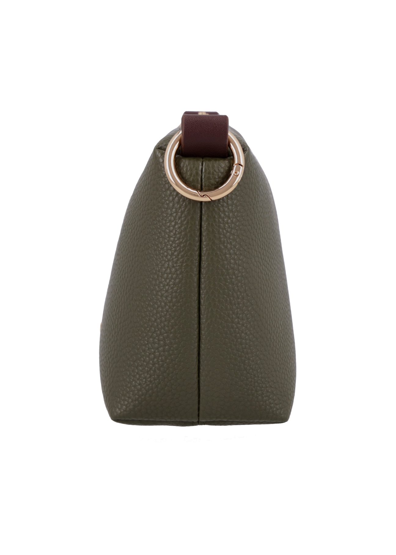 Mała torebka damska w kolorze khaki TOREC-0882-8D(W27), widok produktu z boku na białym tle.