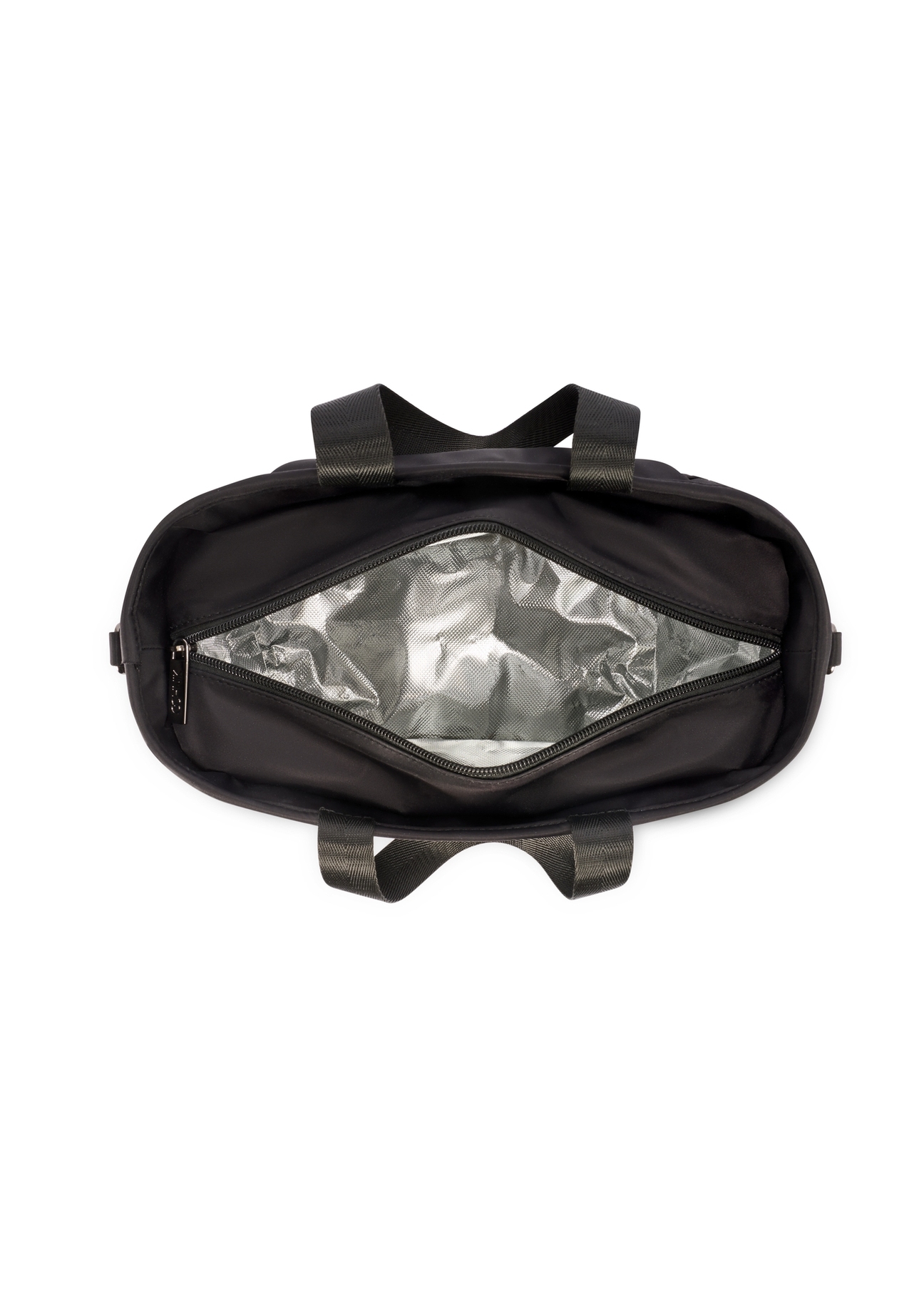 Czarna torebka typu lunchbox TOREN-0346-99(W26) - widok produktu z góry, na białym tle.  