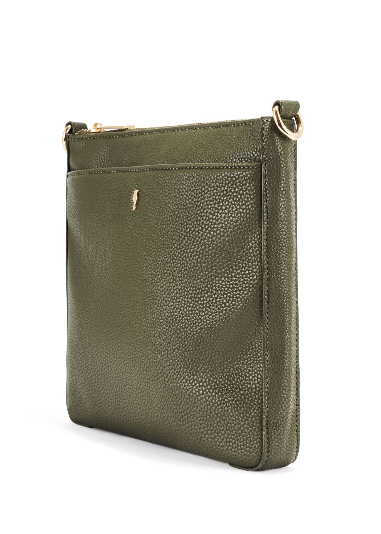 Torebka damska khaki na ramię TOREC-0708B-55(Z25), widok produktu skosem na białym tle.