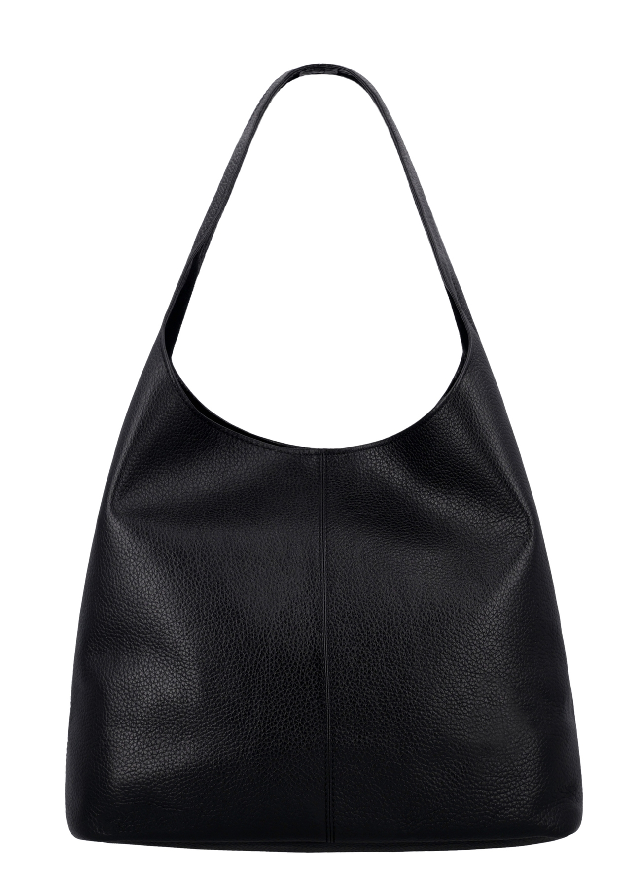 Czarna skórzana torebka shopper TORES-1372-9I(Z26) - widok produktu z tyłu, na białym tle. 