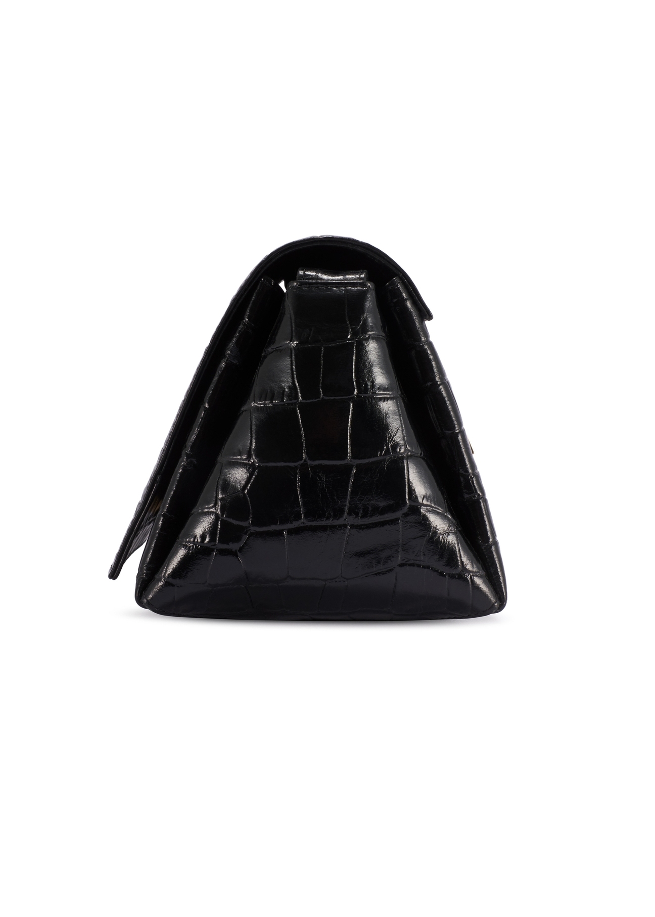 Czarna skórzana torebka damska croco TORES-1234-9G(W26), widok produktu od boku na białym tle.