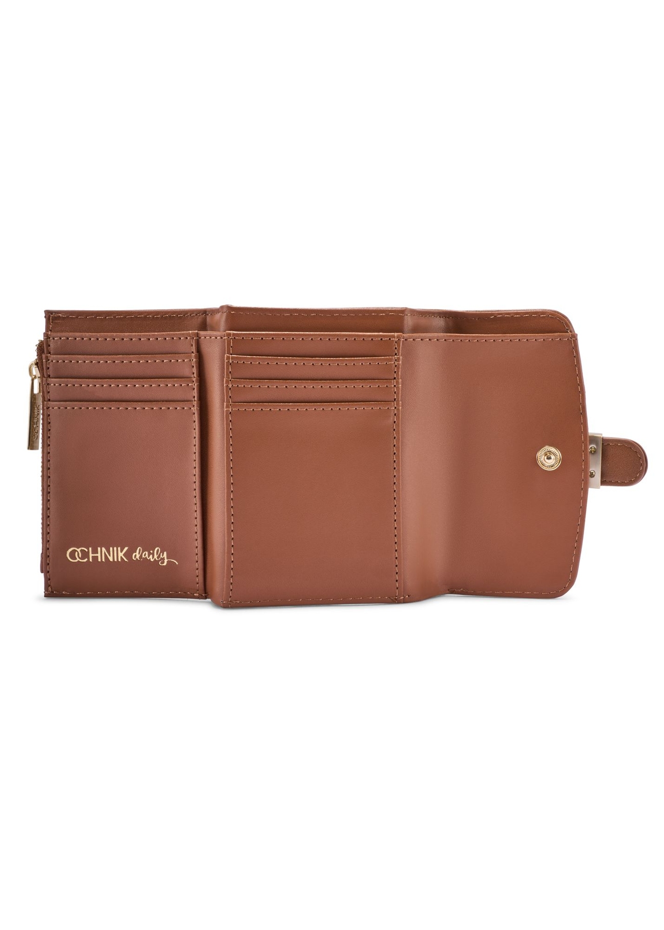 Mały beżowy portfel damski POREC-0433-0P(W26) - widok produktu z góry, na białym tle.